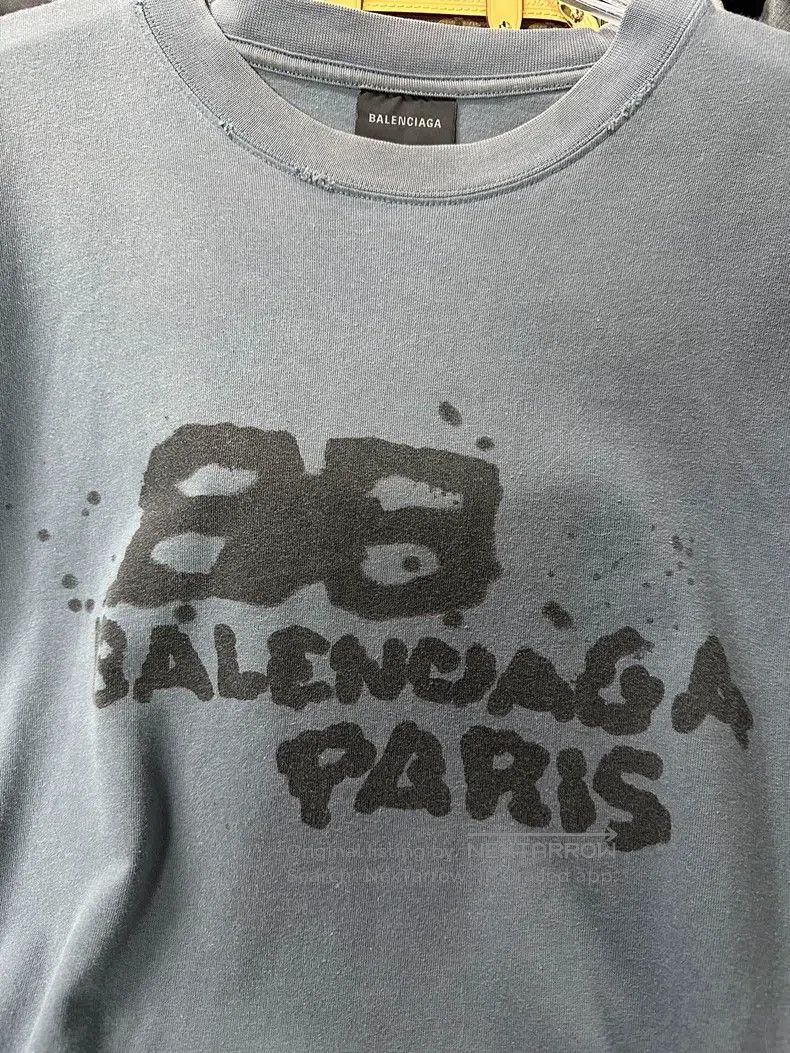 Balenciaga Balenciaga Double B Splatter Short Sleeve, Mist Blue Size US M / EU 48-50 / 2 - 2 Thumbnail