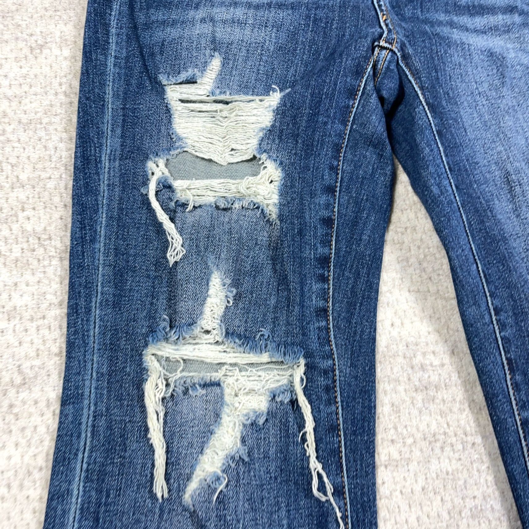 Vintage Judy Blue Jeans Women 29 Straight Leg Fit Dark Wash Distressed Holes Ripped 5-Pocket Denim Cotton Polyester Spandex Rayon Blue Vintage No Size 29" - 7 Thumbnail