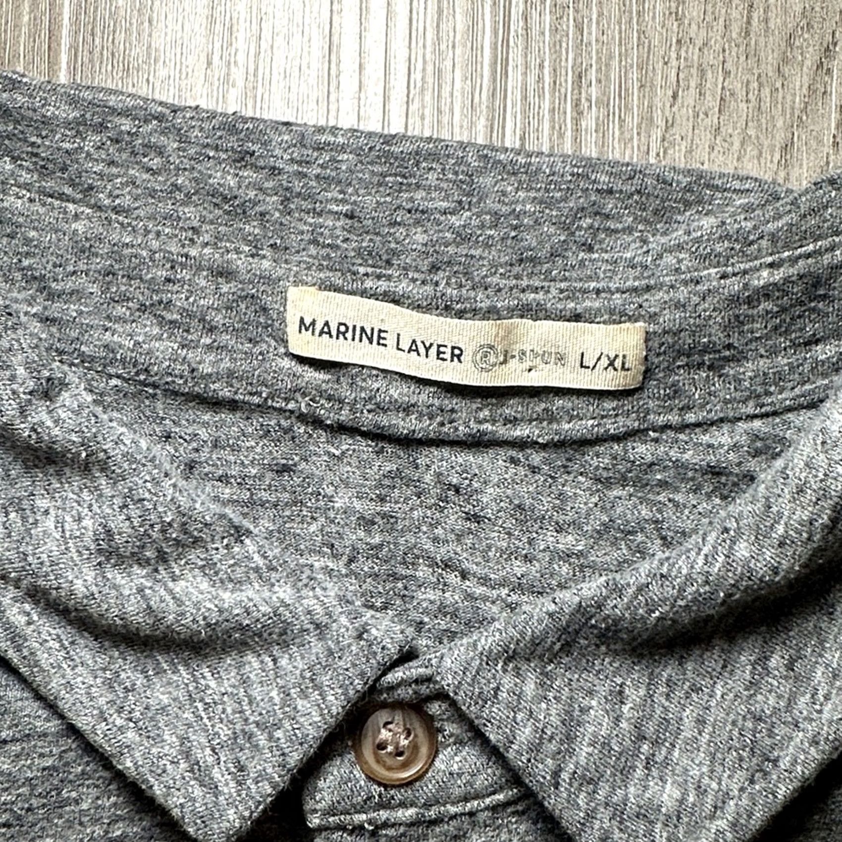 Marine Layer Marine Layer Re-Spun Heathered Charcoal Polo L/XL Men's Small/XL Regular Cotton Polyester Gray polo Mens L/XL Shirt Size US XL / EU 56 / 4 - 7 Thumbnail