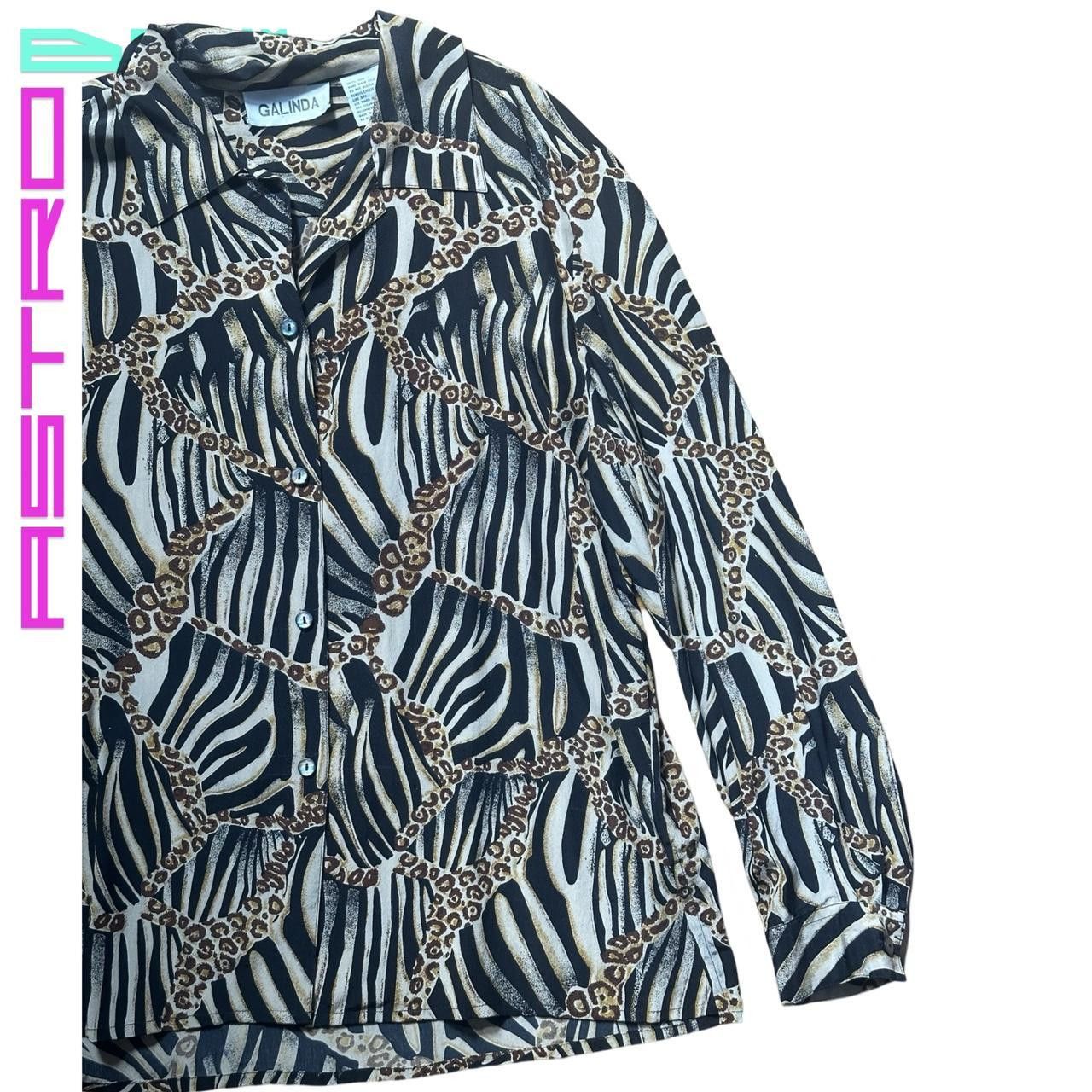Other × Vintage Vintage Black Animal Print Silk Shirt - Large Size L / US 10 / IT 46 - 3 Thumbnail