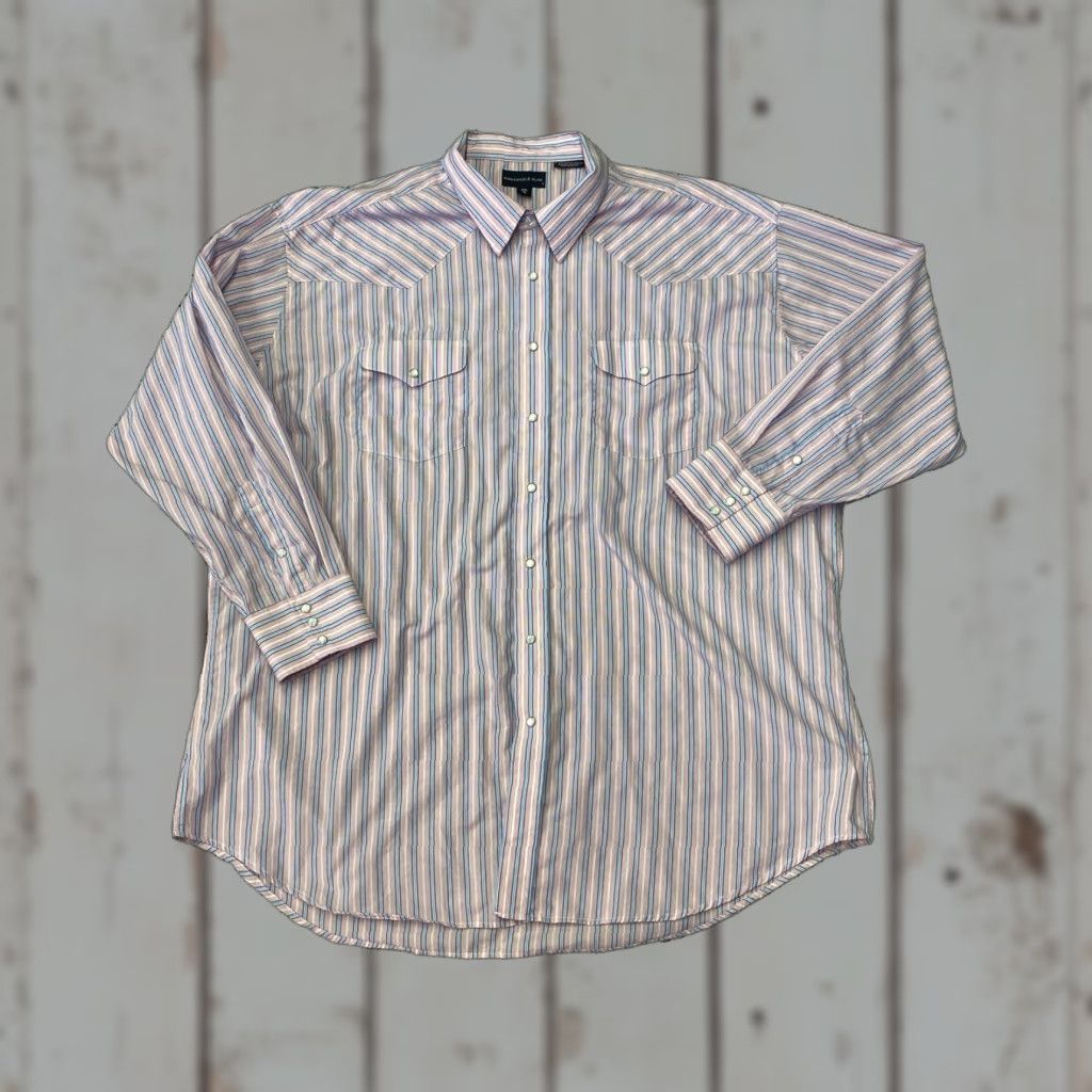 Vintage VINTAGE Panhandle Slim Pearl Snap Western Shirt Pink Stripe XXL Men’s Button-Up Western Pearl Snap Shirt Size US XXL / EU 58 / 5 - 1 Thumbnail