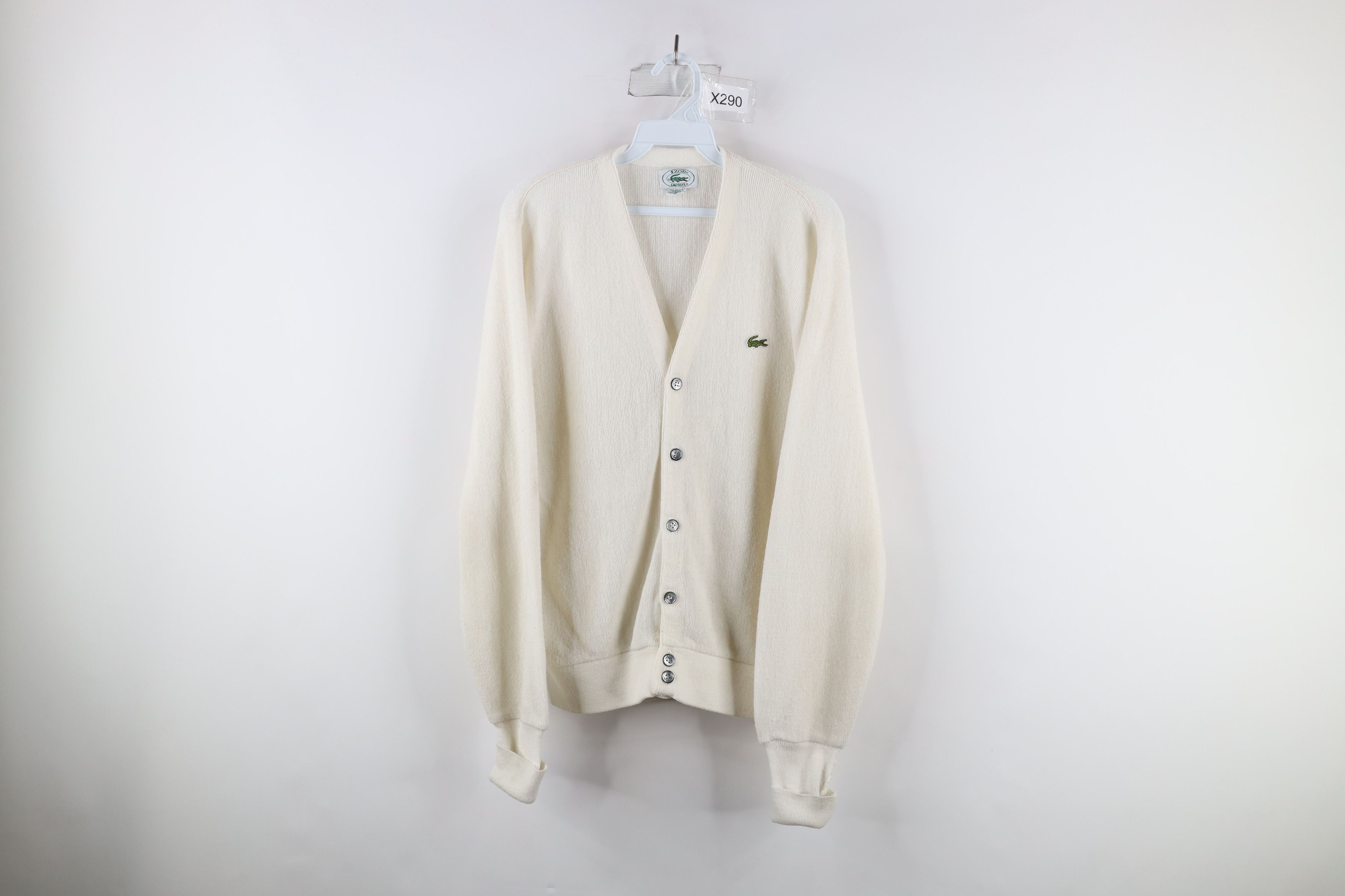 Lacoste × Vintage Vintage 80s Izod Lacoste Knit Cardigan Sweater White USA Size US M / EU 48-50 / 2 - 1 Thumbnail