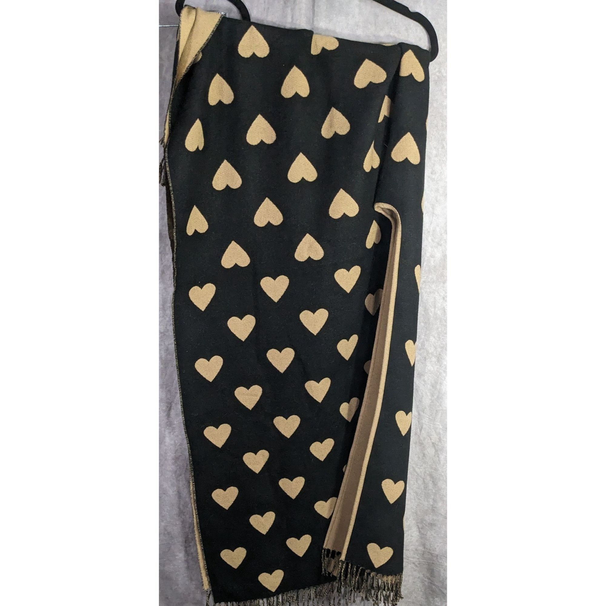 Other Heart Pattern Reversible Black & Tan Open Poncho Wrap With F Size ONE SIZE - 6 Thumbnail