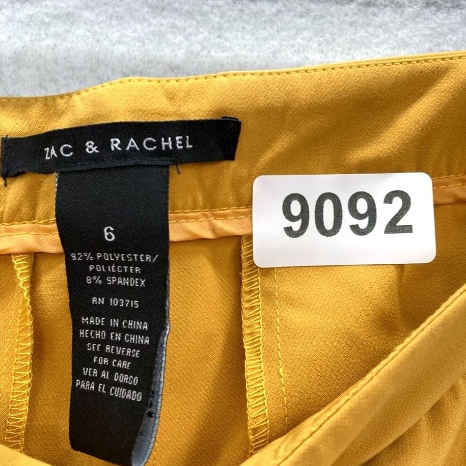 Vintage Zac & Rachel Bond 18 Women's 6 Yellow Stretch Tapered Leg Pants Mid Rise Casual Chino Flat Front Slim Inseam 28" Polyester Spandex Size 24" / US 00 / IT 34 - 5 Thumbnail