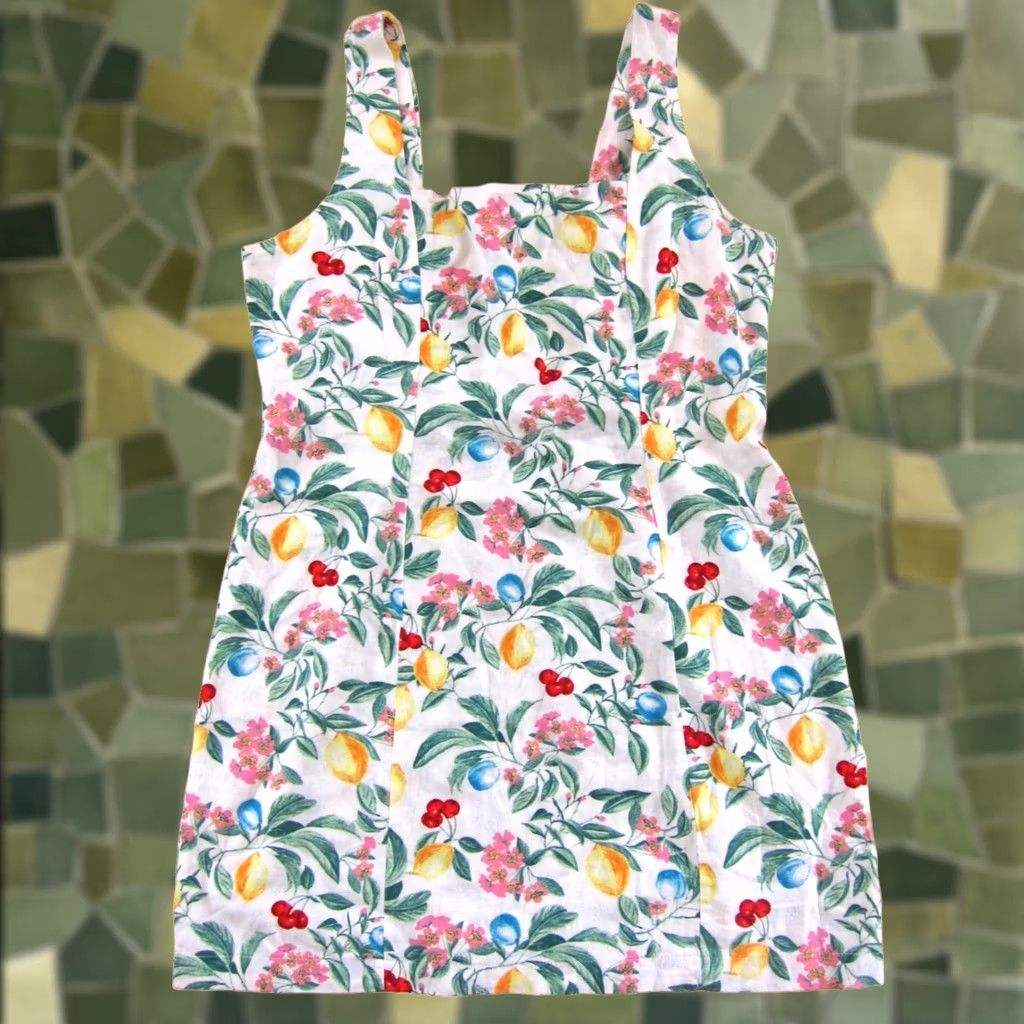 Old Navy Old Navy Linen Rayon White Green Pink Yellow Lemon Cherry Tank Sun Dress XL Size XL / US 12-14 / IT 48-50 - 1 Thumbnail