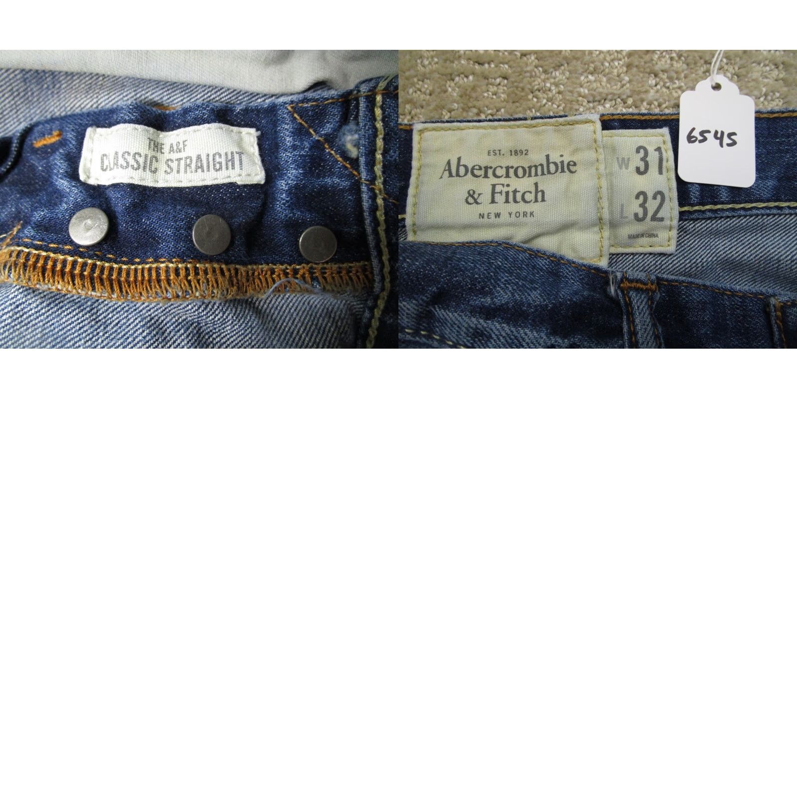 Abercrombie & Fitch Abercrombie & Fitch Jeans Men 31x32 Blue Button Fly Distressed Dark Wash Jeans Size US 31 - 8 Thumbnail