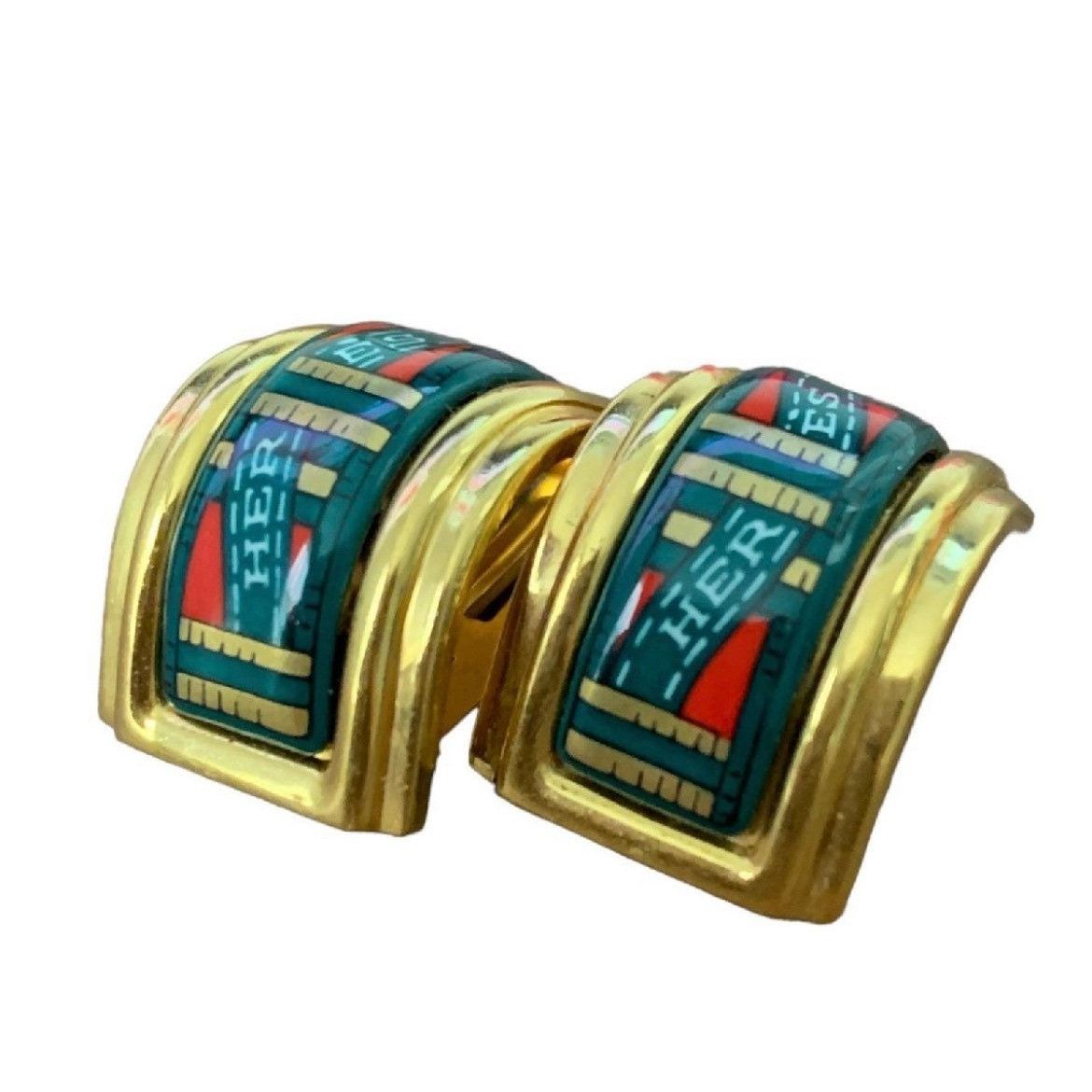Hermes Vintage Hermes cloisonne golden earrings with green and red. Size ONE SIZE - 2 Thumbnail