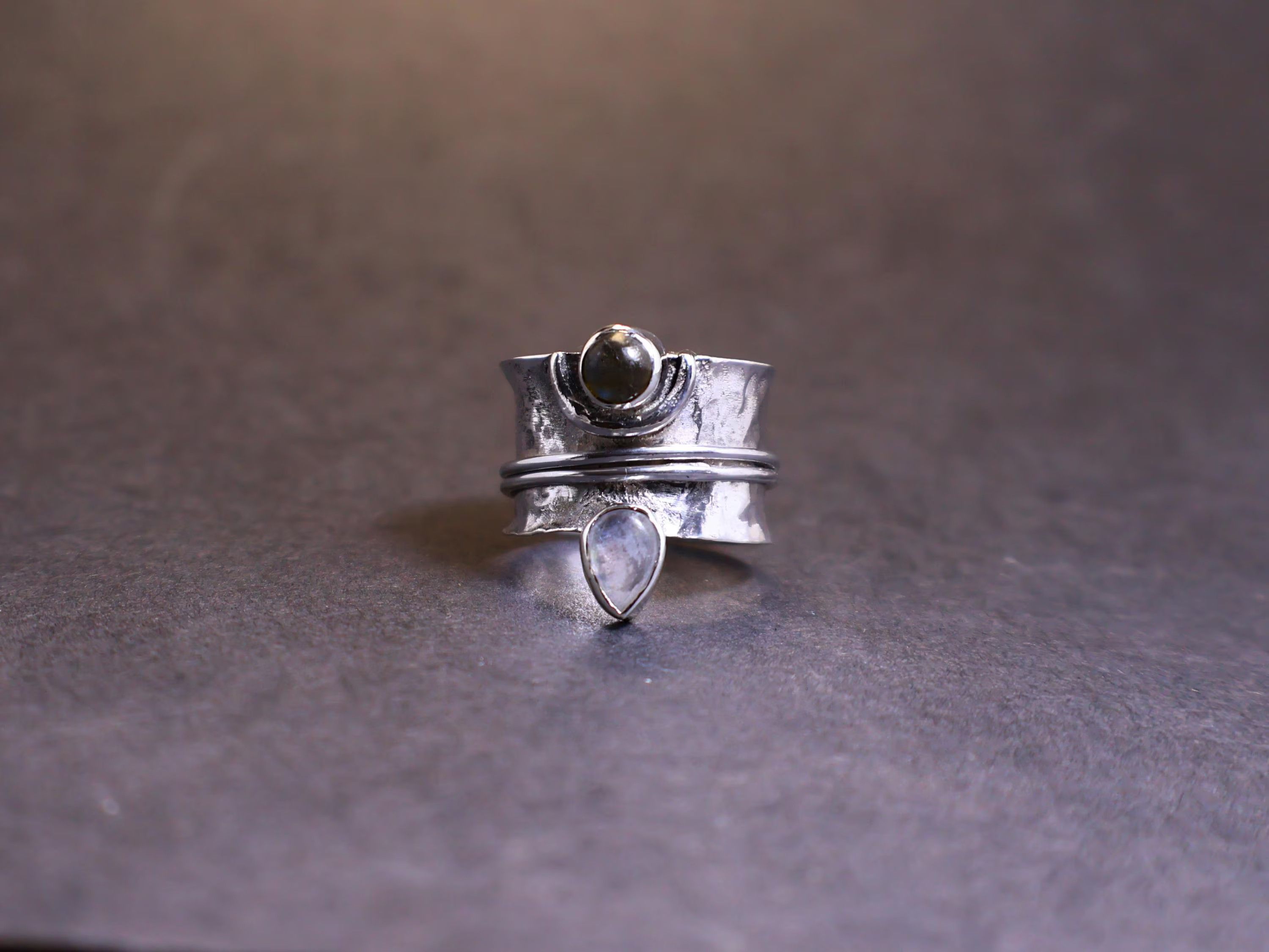 Handmade Moonstone Labradorite Band Ring, 925 Silver Handmade Ring, Size ONE SIZE - 5 Thumbnail
