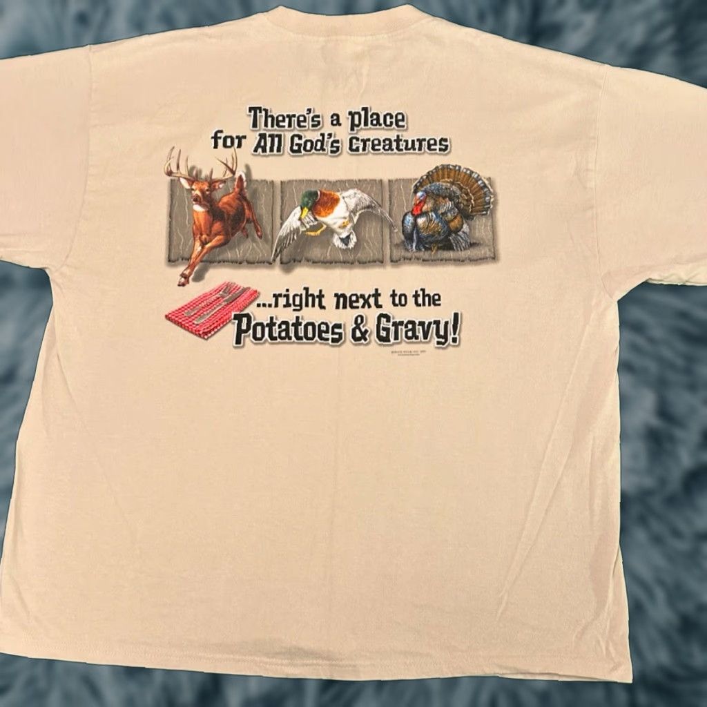 Hunter VINTAGE Buck Wear Hunter Thanks Giving Humor 2003 Hunting VTG Shirt Mens XL Beige Short Sleeve T-Shirt 90s Outdoor Funny Men Size US XL / EU 56 / 4 - 1 Thumbnail