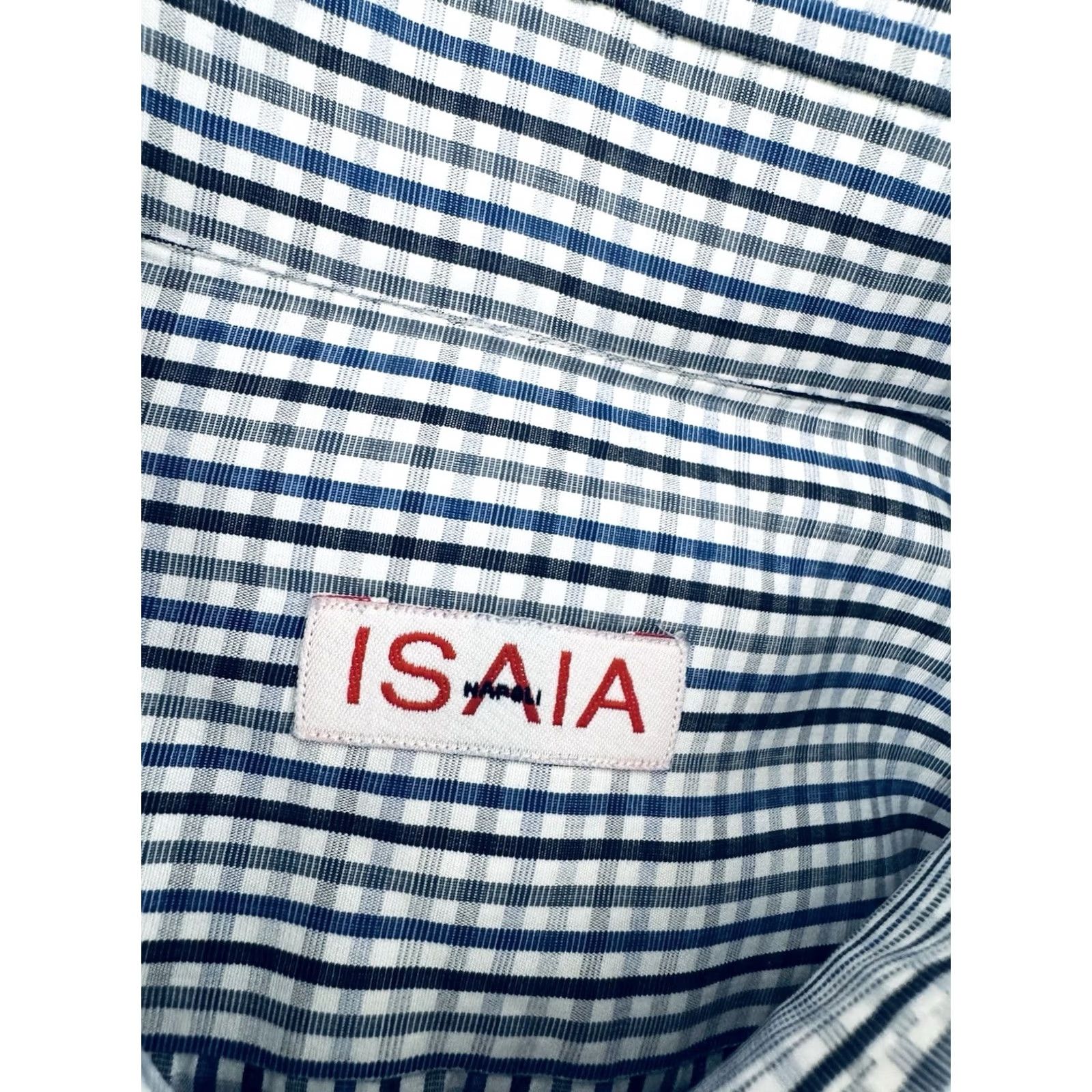 Isaia ISAIA Shirt Mens 41 / 16 Plaid Dress Shirt Long Sleeve White Black Blue 00 EXCELLENT Size US L / EU 52-54 / 3 - 5 Thumbnail