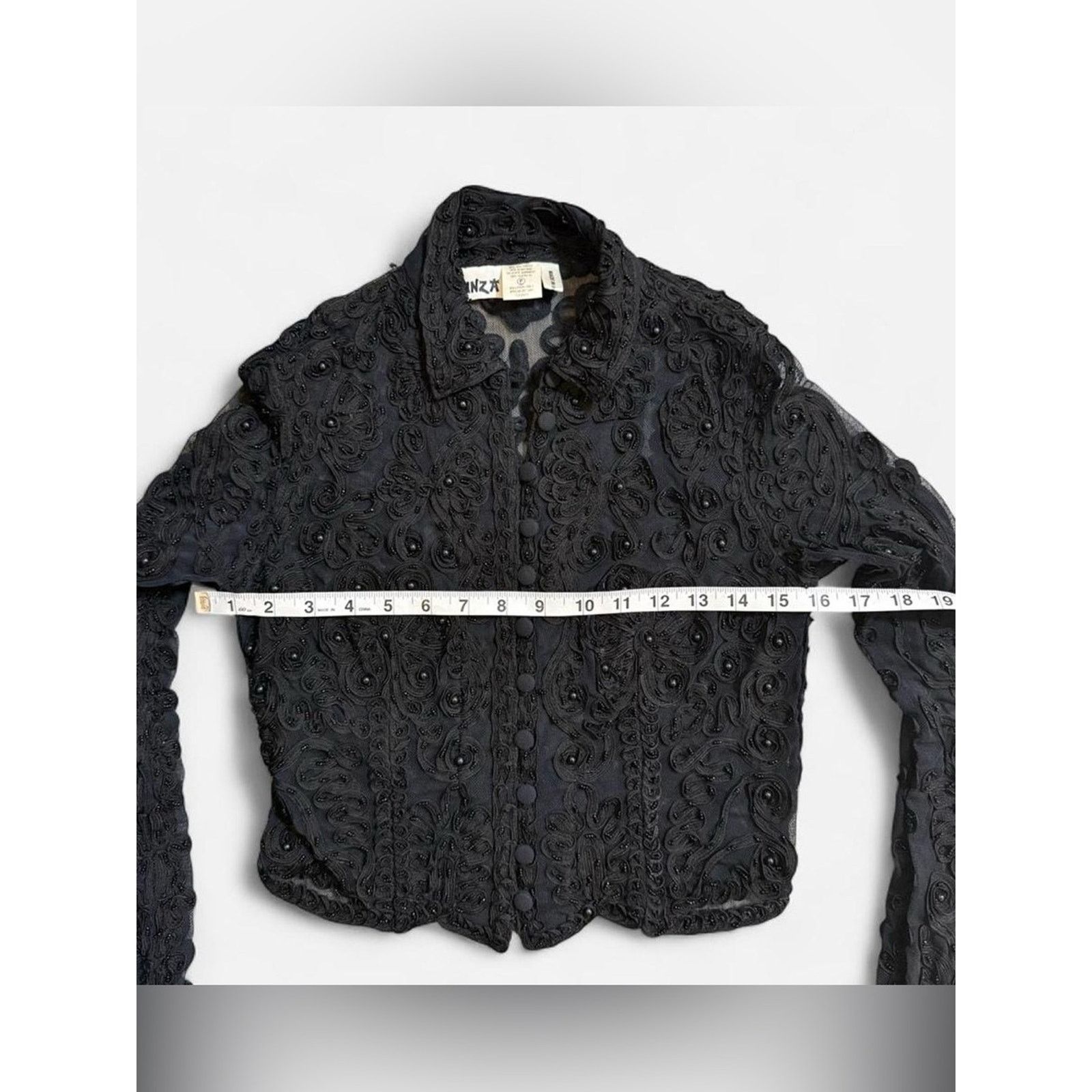 Hunza G Rare Vintage Hunza Black Mesh Beaded Embroidered Top 80s/90s Size S / US 4 / IT 40 - 9 Thumbnail