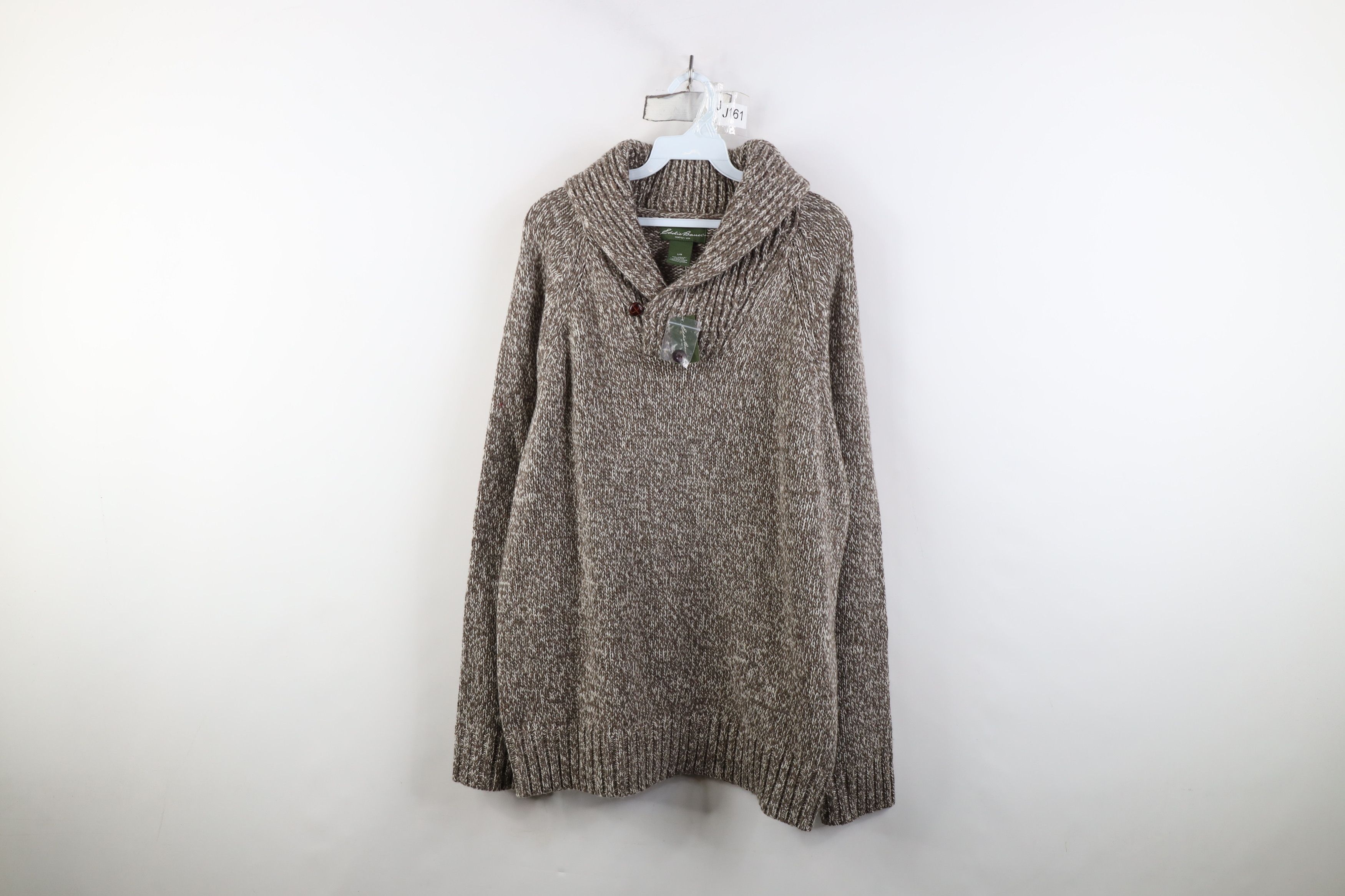 Eddie Bauer Deadstock Vintage Y2K Eddie Bauer Knit Shawl Sweater Brown Size US L / EU 52-54 / 3 - 1 Thumbnail