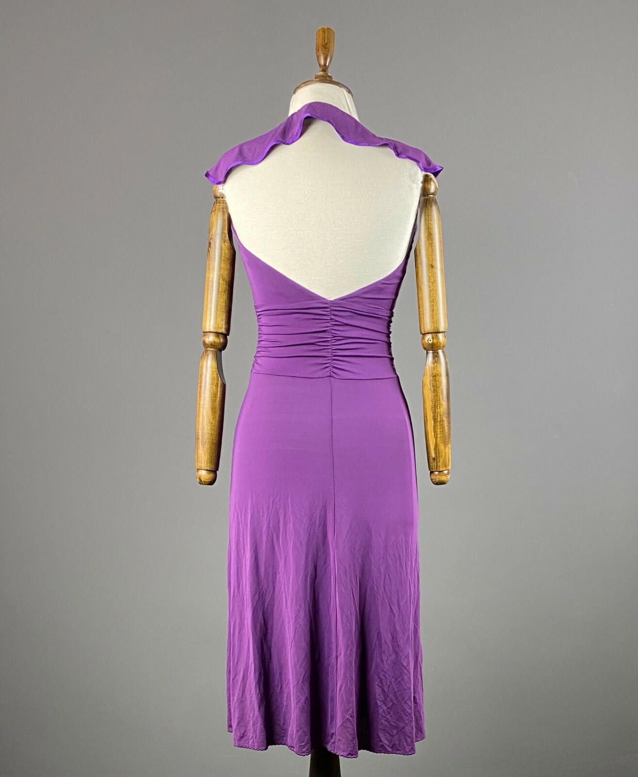 Designer Ladies Max Mara Purple Silk Open Neck Party Dress Size 38 Size M / US 6-8 / IT 42-44 - 6 Thumbnail