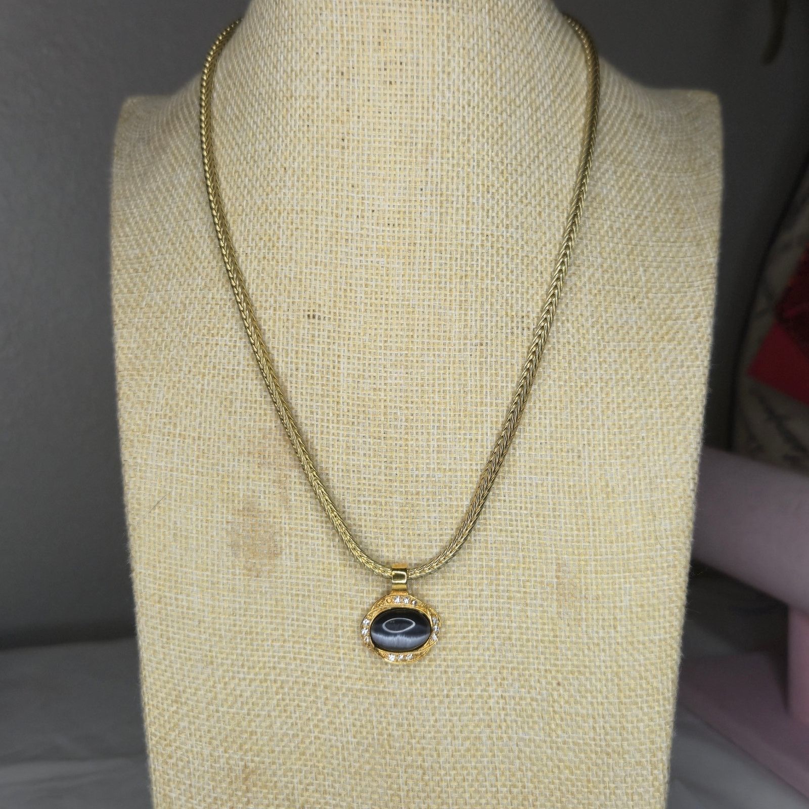 Vintage Roman Vintage Gold-Tone Necklace Crystals & Gray Cabochon Size ONE SIZE - 10 Thumbnail