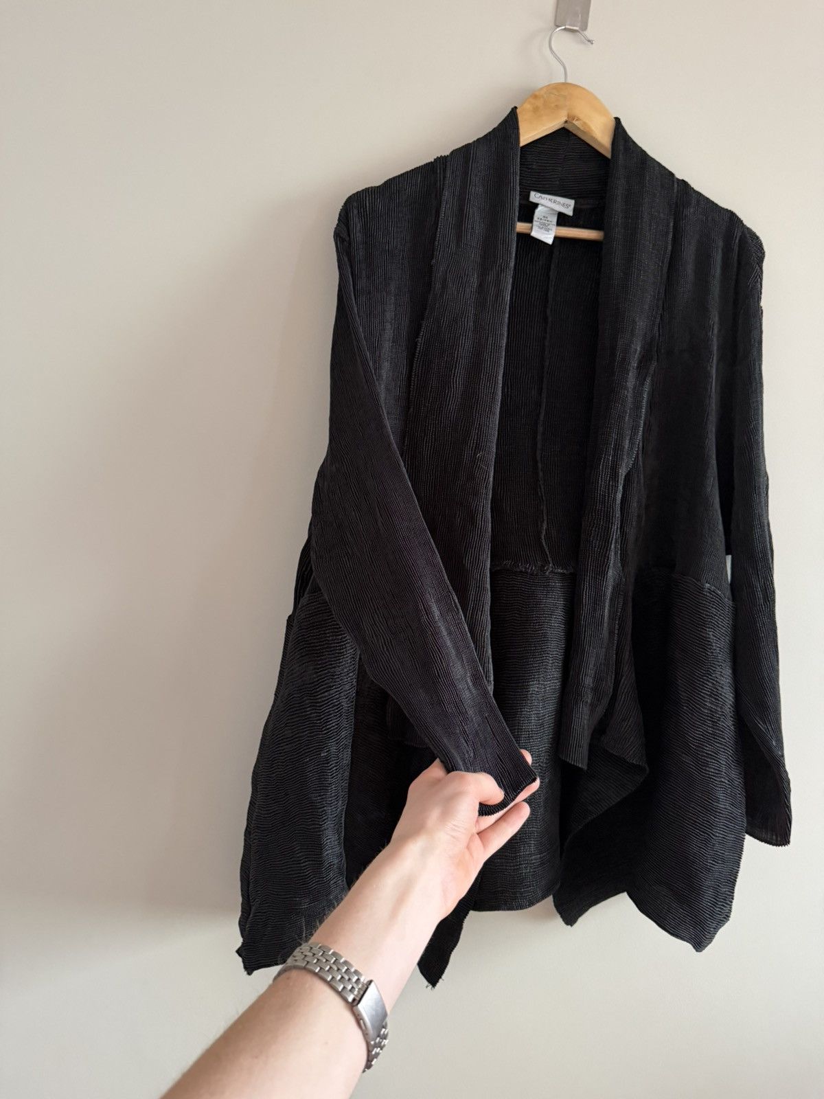 Vintage Black Pleated Draped Cape Issey Miyake Style Size ONE SIZE - 4 Thumbnail