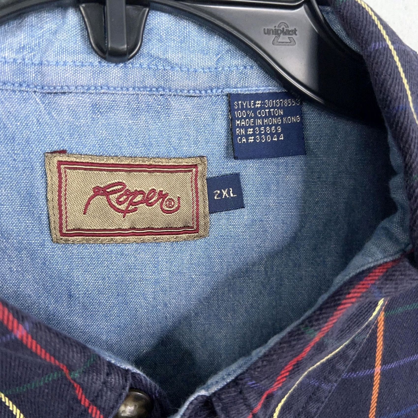 Roper VINTAGE Roper Shirt Mens 2XL Blue Red Plaid Twill Western Rodeo Cowboy Casual Shirt Size US XXL / EU 58 / 5 - 4 Thumbnail