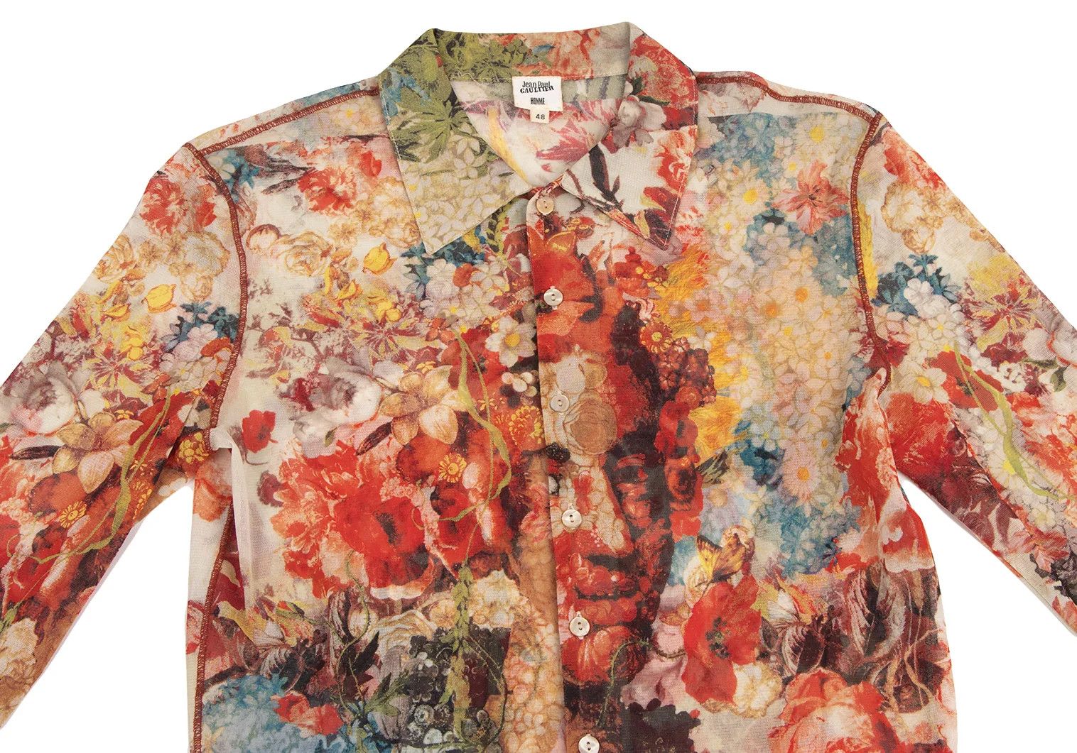 Jean Paul Gaultier Floral Print Power Net Shirt in Red Other 48 Size US M / EU 48-50 / 2 - 2 Thumbnail