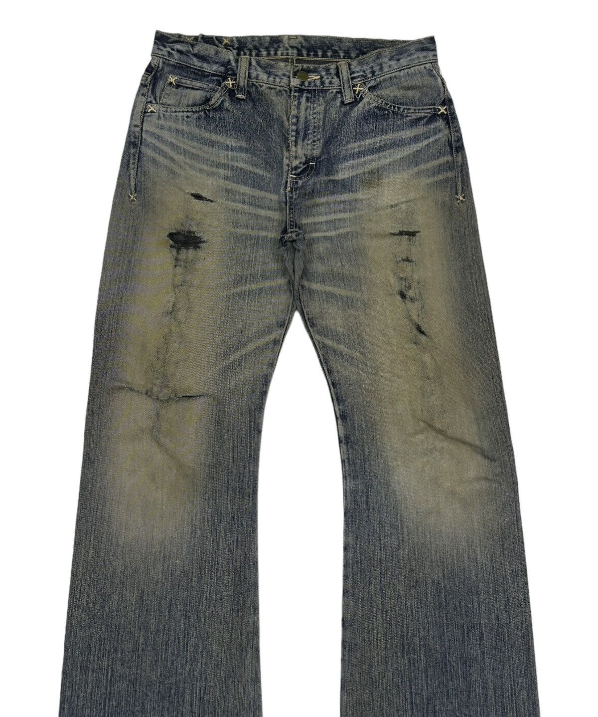 If Six Was Nine × Japanese Brand × Lee 🔥90s Lee Riders Flared Mud Wash Distress Denim Jeans Size US 32 / EU 48 - 7 Thumbnail