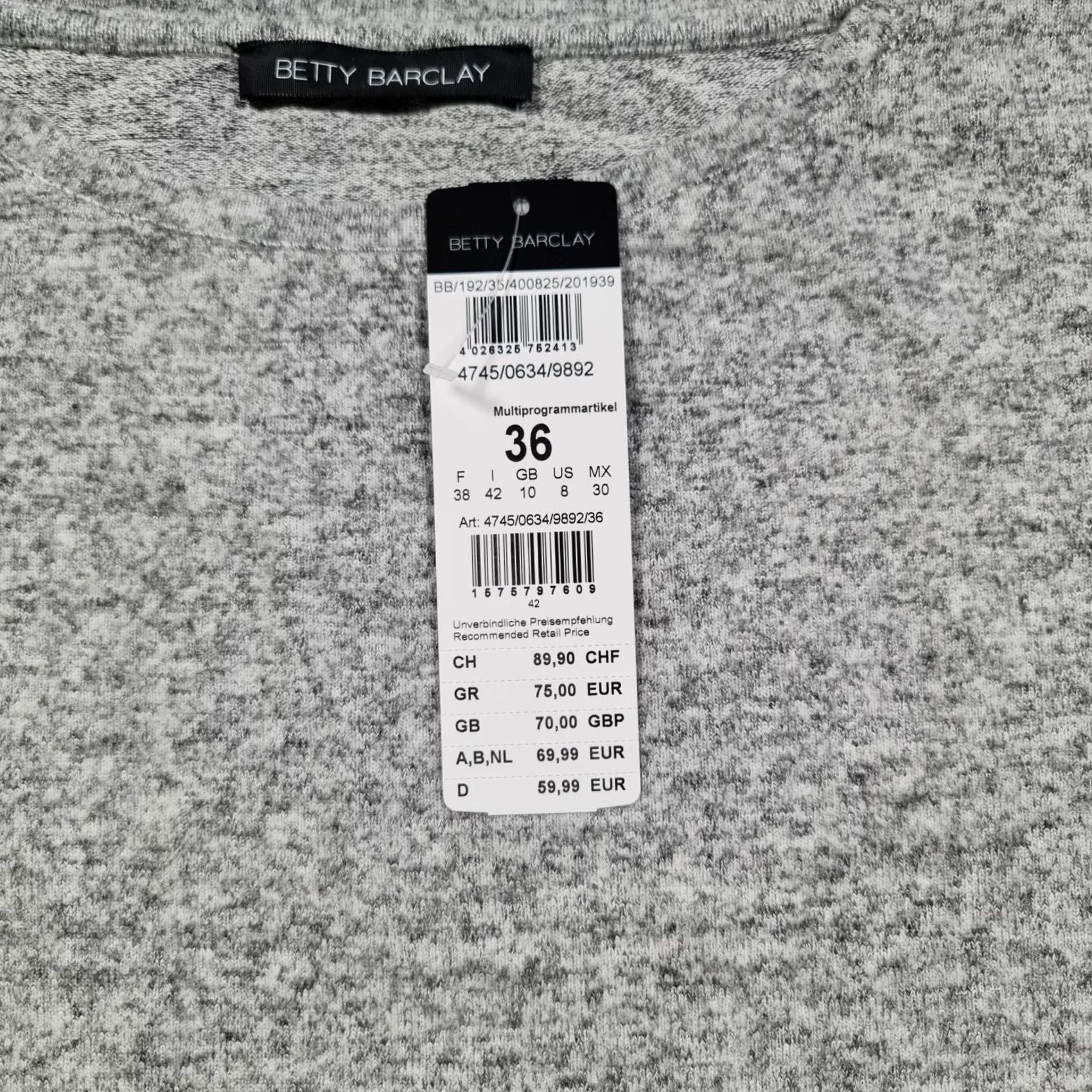 Vintage Betty Barclay Womens Jumper Grey 10 UK Long Sleeve Lightweight Top Size L / US 10 / IT 46 - 3 Thumbnail