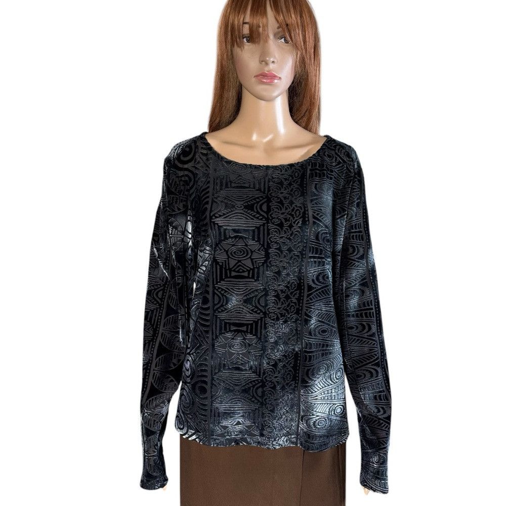 Chicos Chicos Velvet Burnout Blouse Dark Grey Long Sleeve Top Size Size L / US 10 / IT 46 - 1 Thumbnail