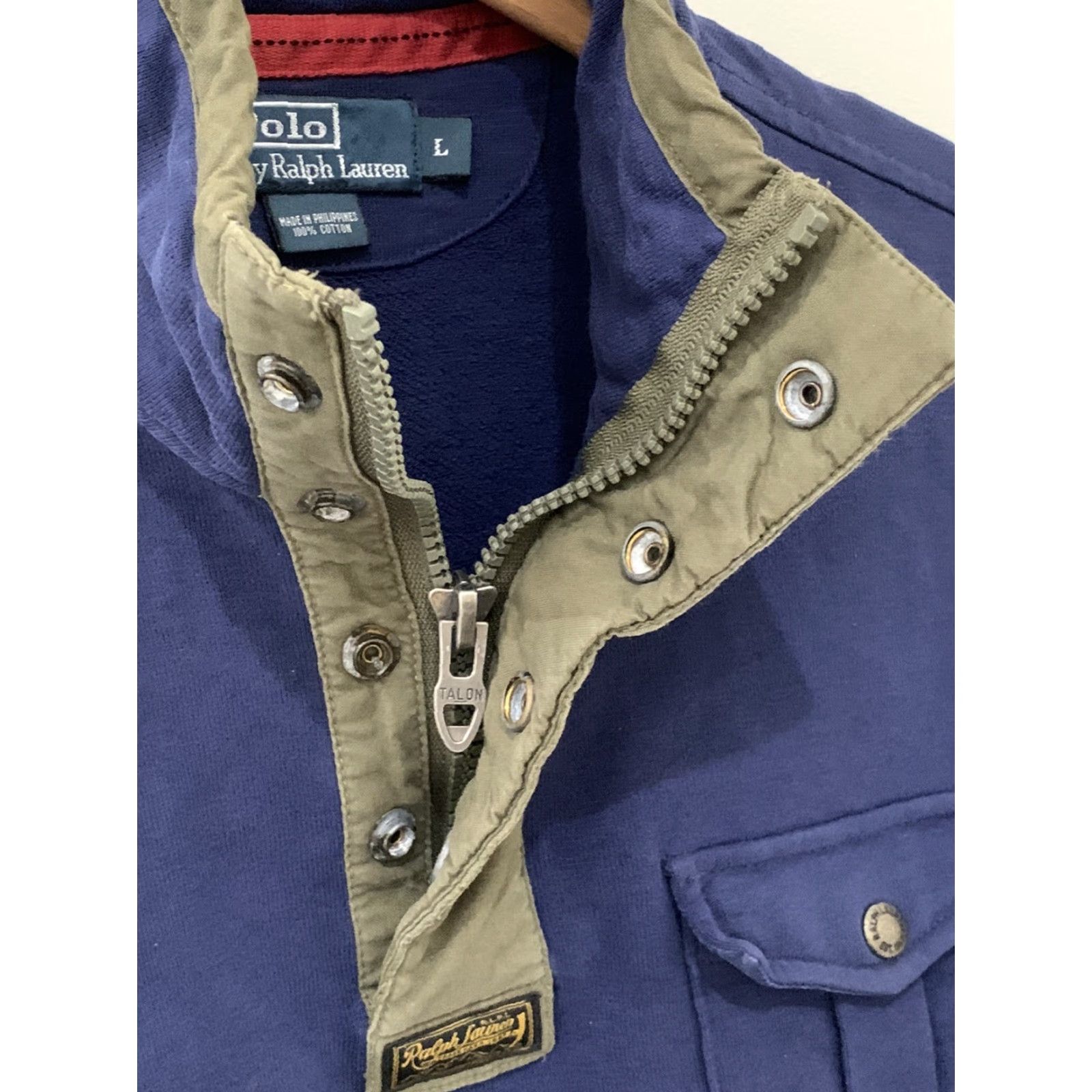 Polo Ralph Lauren VINTAGE Polo Ralph Lauren Pullover Sweatshirt Large Mens 90s 1/4 Zip Snap Blue Size US L / EU 52-54 / 3 - 3 Thumbnail