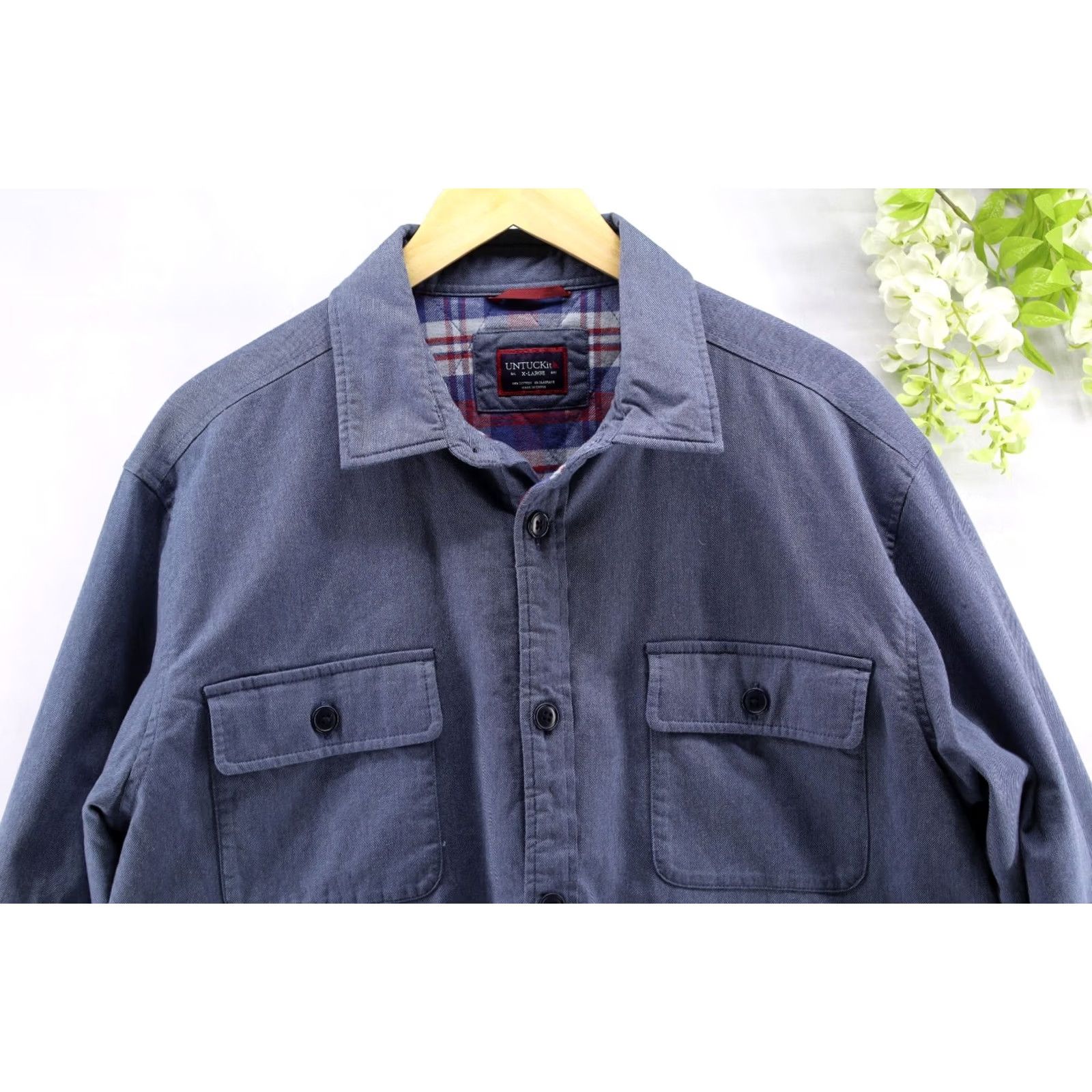 UNTUCKit UNTUCKit Mens Ziata Flannel Lined Button Up Jacket/Overshirt Shacket Blue XL Shirt Mens XL Blue Quilted/Heavyweight Casual Fall/Winter Denim? Size US XL / EU 56 / 4 - 4 Thumbnail