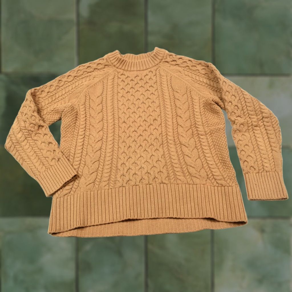 J.Crew J.Crew Cableknit Sweater Brown Cotton Long Sleeve Pullover Relaxed Womens Small S Crew Neck Casual Knit Pullover Winter Fall Spring Womens Size S / US 4 / IT 40 - 1 Thumbnail