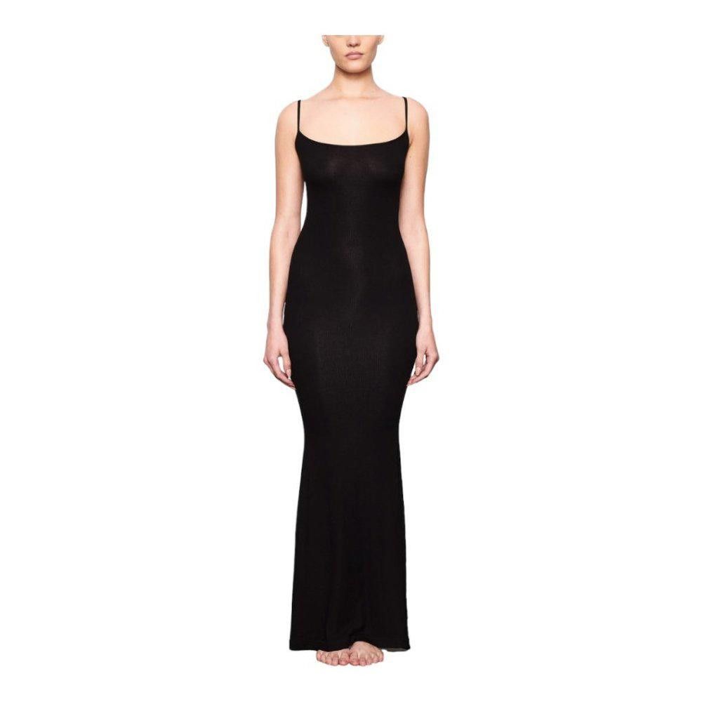 CT1226a SKIMS SOFT LOUNGE LONG SLIP DRESS-ONYX