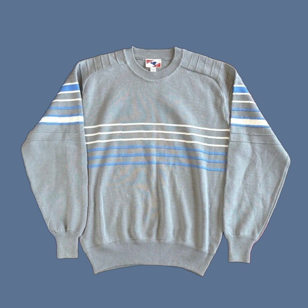 Vintage VINTAGE Down Hill Skiing Pullover Knit Sweater XL Men Gray 80s 90s Ski Pattern Solid Long Sleeve Knit Pullover Winter Size US XL / EU 56 / 4 - 1 Thumbnail