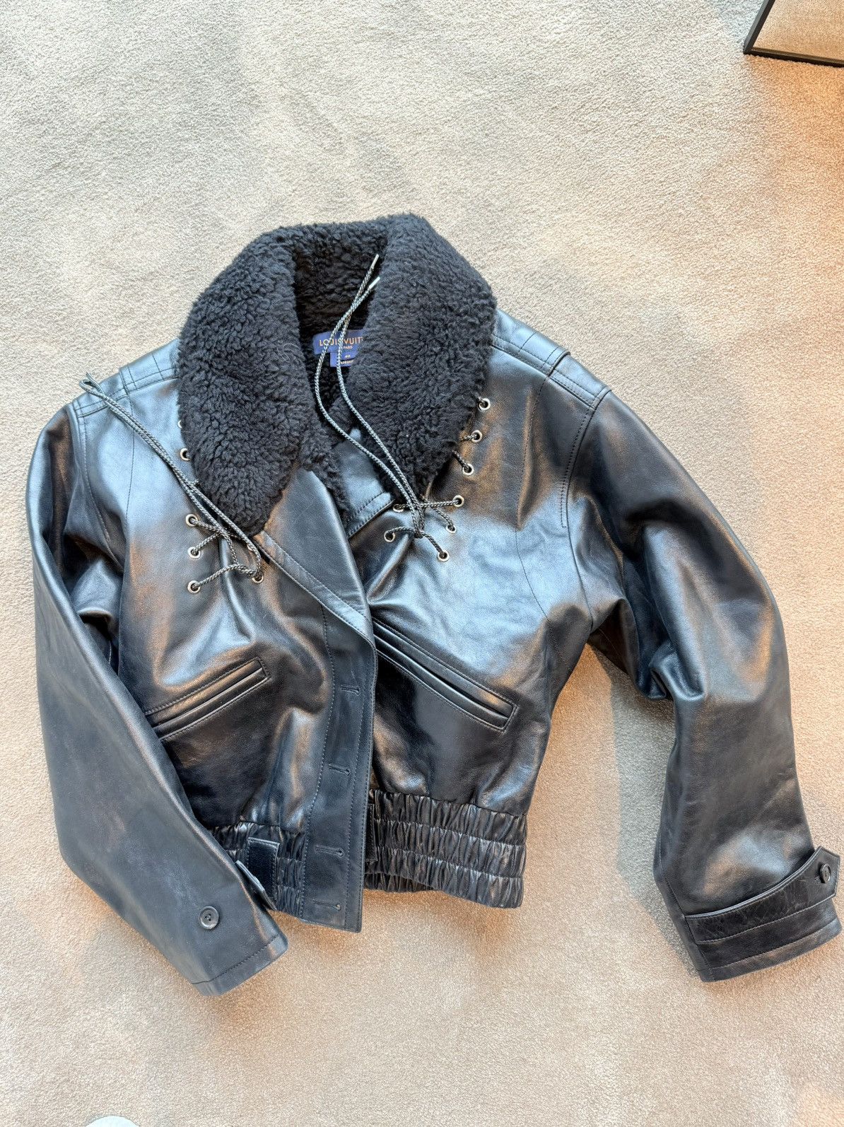 Louis Vuitton Louis Vuitton Black Fur-Collared Leather Waist-Tie Jacket Size S / US 4 / IT 40 - 1 Thumbnail