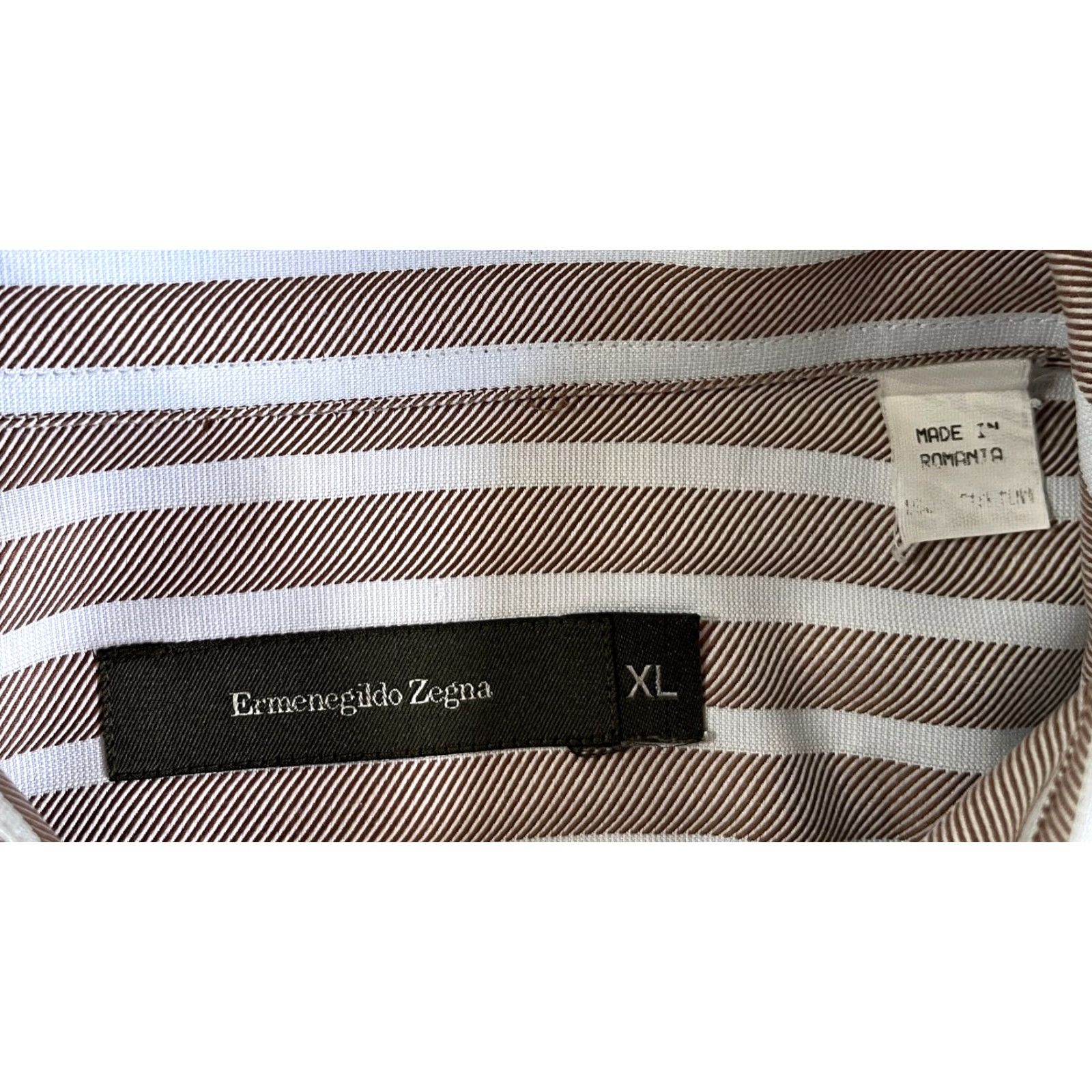Ermenegildo Zegna VINTAGE Ermenegildo Zegna Button-Up Shirt Stripes XL Mens Cotton Woven Long Sleeve Collared Brown Blue Pattern Casual Size US XL / EU 56 / 4 - 4 Thumbnail