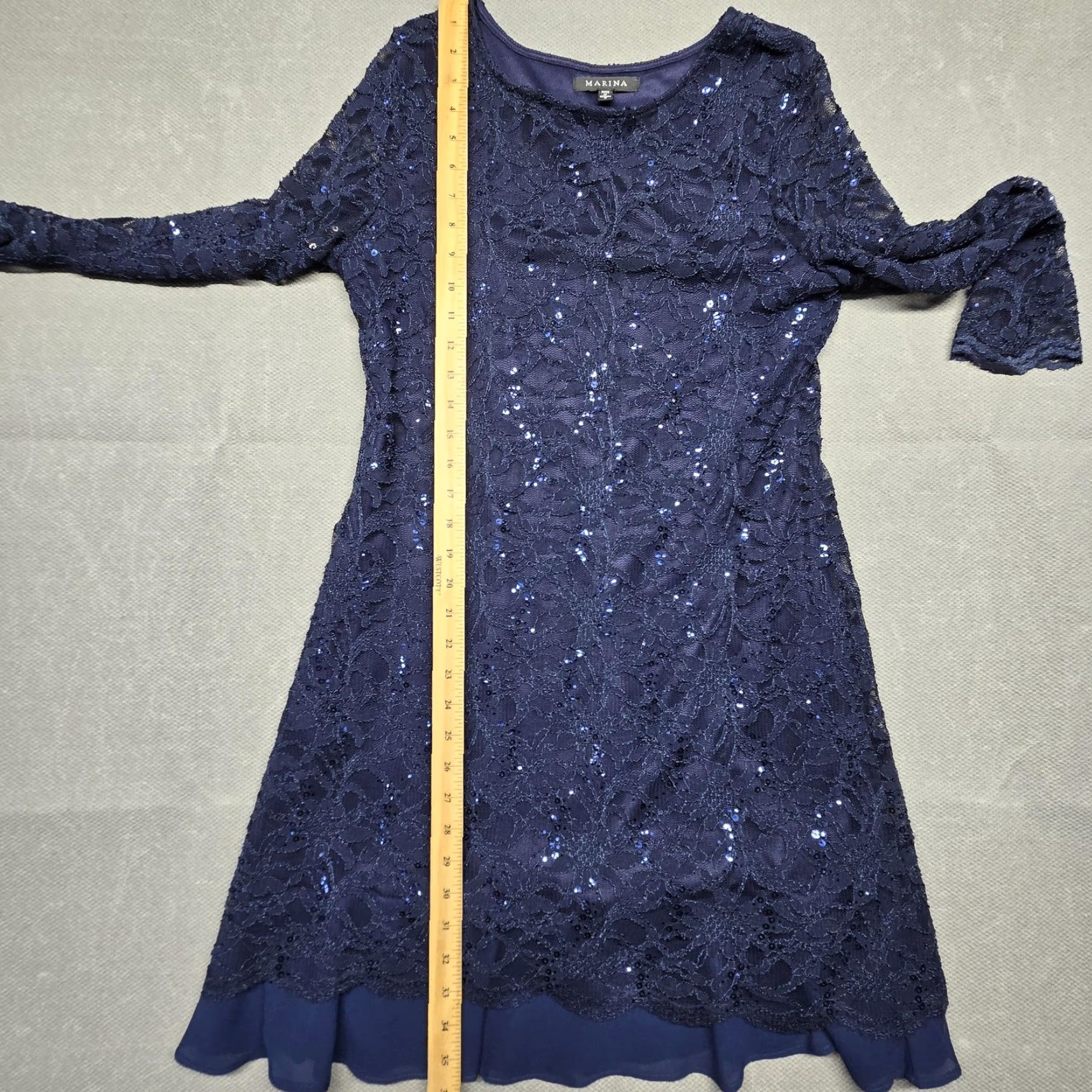 Vintage Marina Dress Womens 8 Navy Blue Lace Sequin Shift 3/4 Sleeve Party Cocktail Size M / US 6-8 / IT 42-44 - 6 Thumbnail