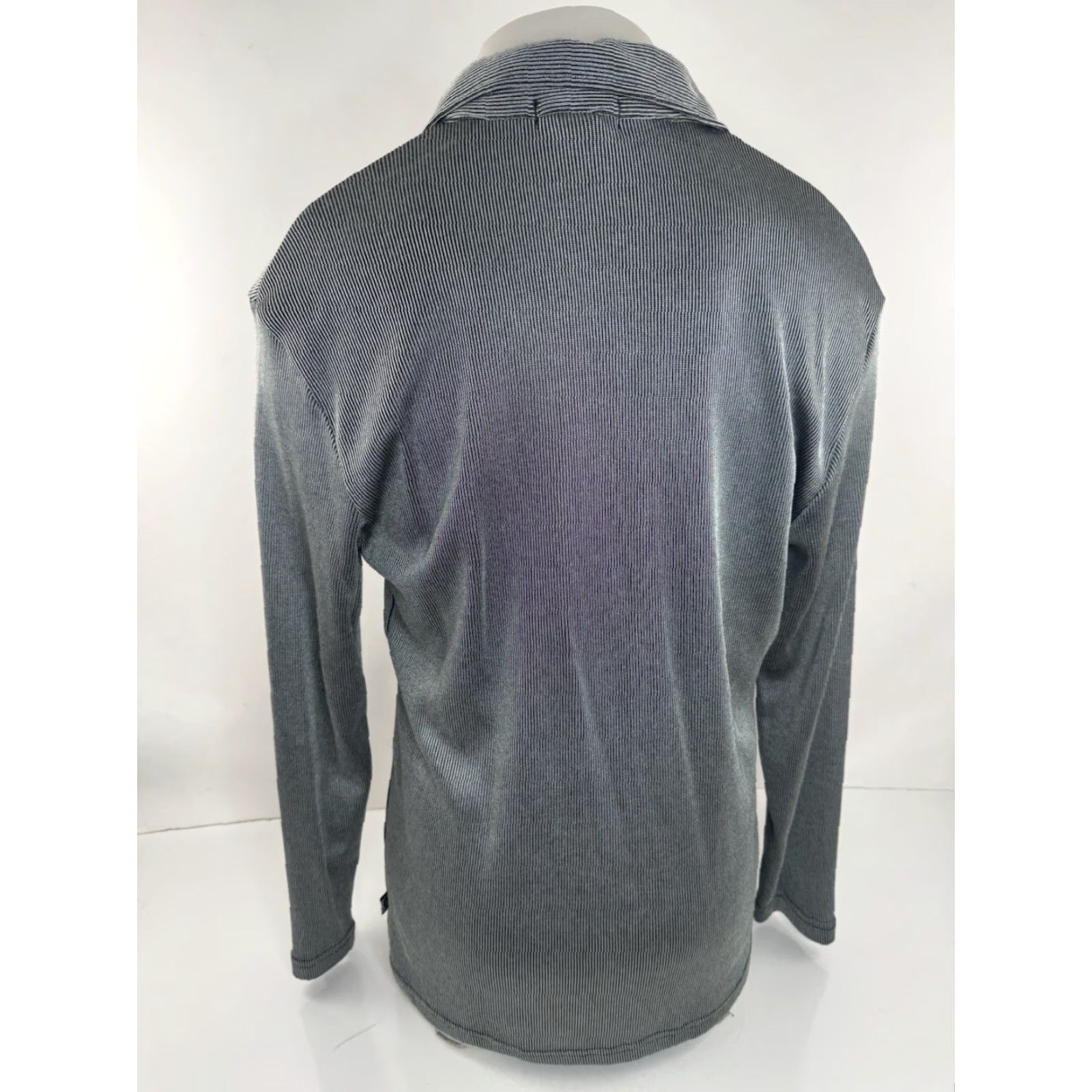 Vintage YMLA Clubbing Vintage Shiny Stretch Ribbed Fitted XL Shirt EXCELLENT Men Long Sleeve Button-Up Black / Silver 90sB10 Size US XL / EU 56 / 4 - 4 Thumbnail