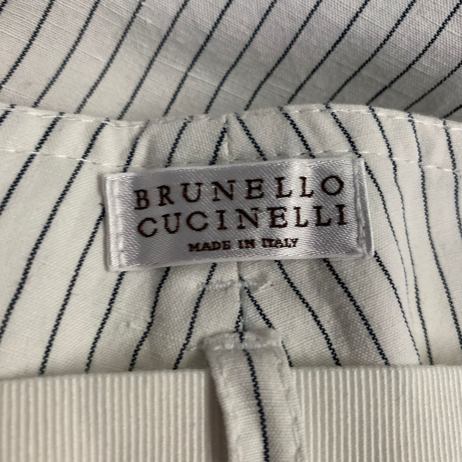 Brunello Cucinelli 8 White Black Cotton Linen Pinstripe Wide Leg Belted Shorts Size 30" / US 8 / IT 44 - 4 Thumbnail
