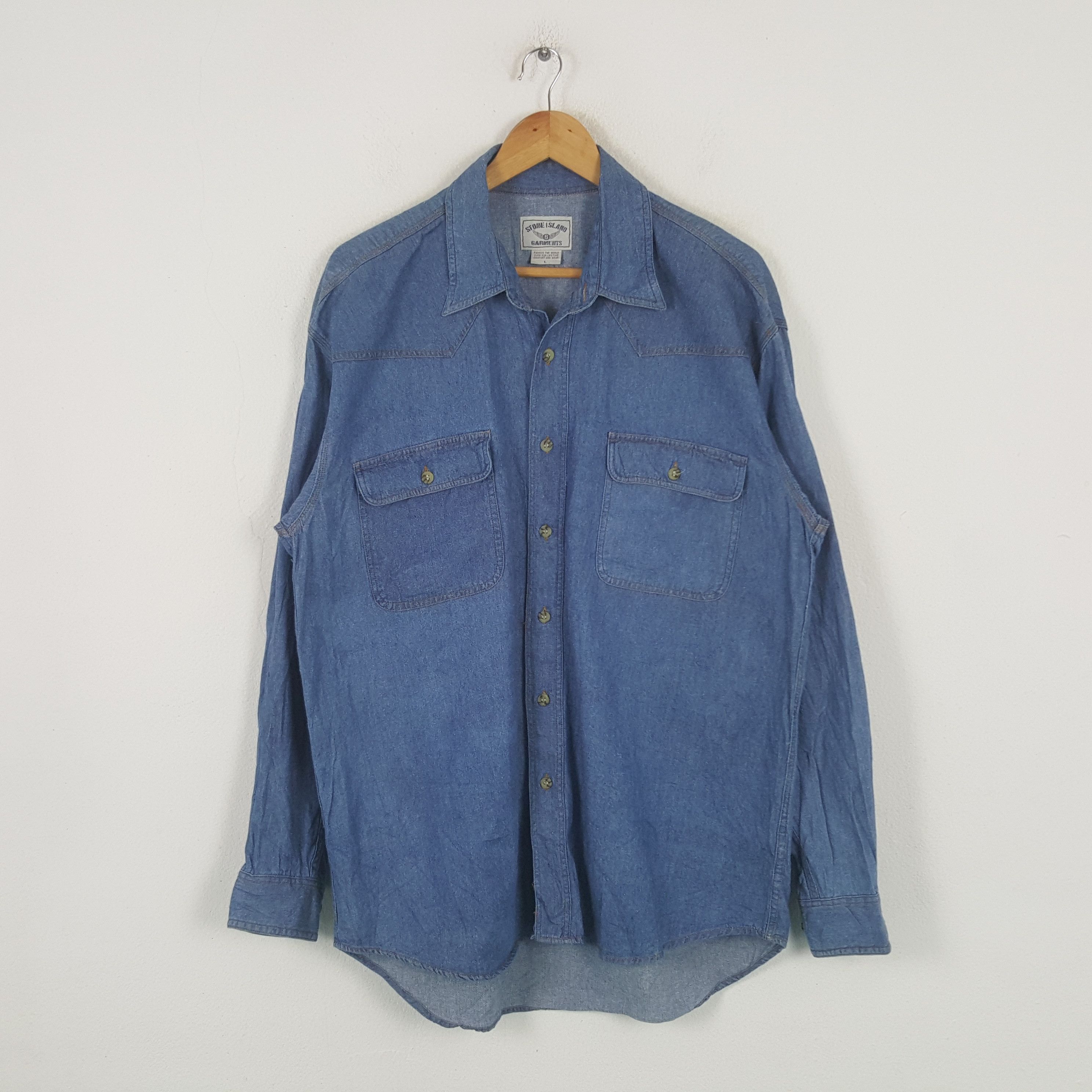 Designer Vintage Stone Island Garments Denim Shirt Button Up 31 Size US L / EU 52-54 / 3 - 1 Thumbnail