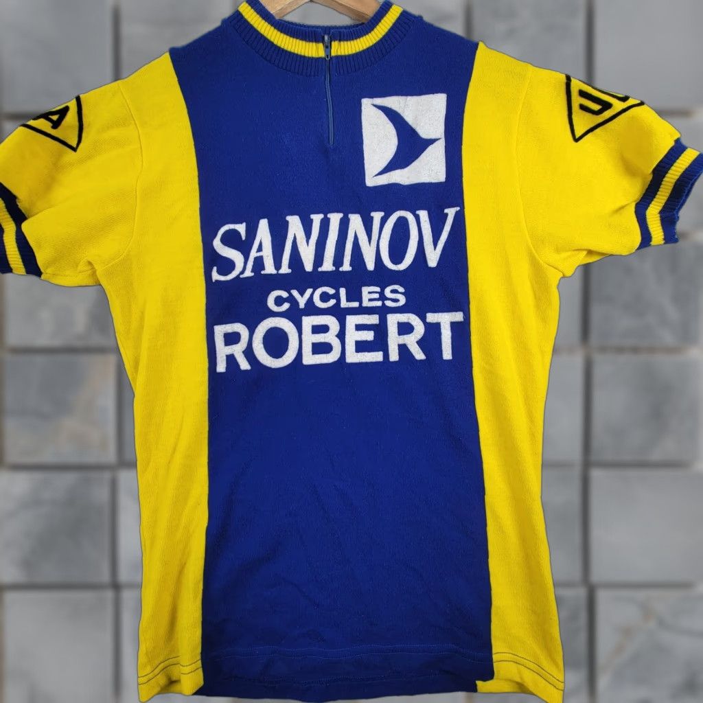 Vintage VINTAGE Crylor Saninov Cycles Robert Blue Yellow Bicycle Shirt Mens 22 Short Sleeve Acrylic 70s Theme Size US XXL / EU 58 / 5 - 1 Thumbnail