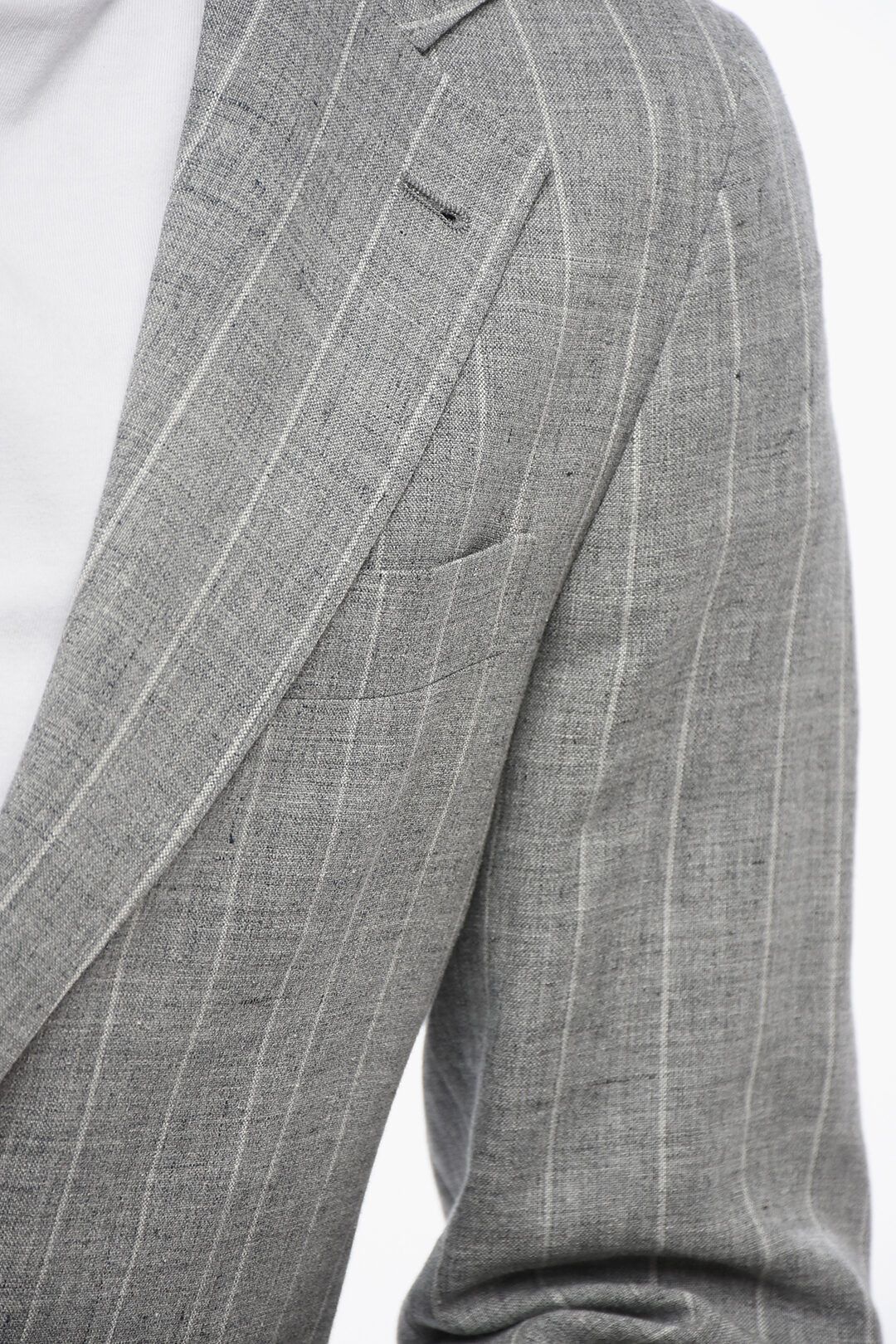 Brunello Cucinelli og1mm0725 Slim Fit Wool & Linen Blazer in Grey Size US XL / EU 56 / 4 - 3 Thumbnail