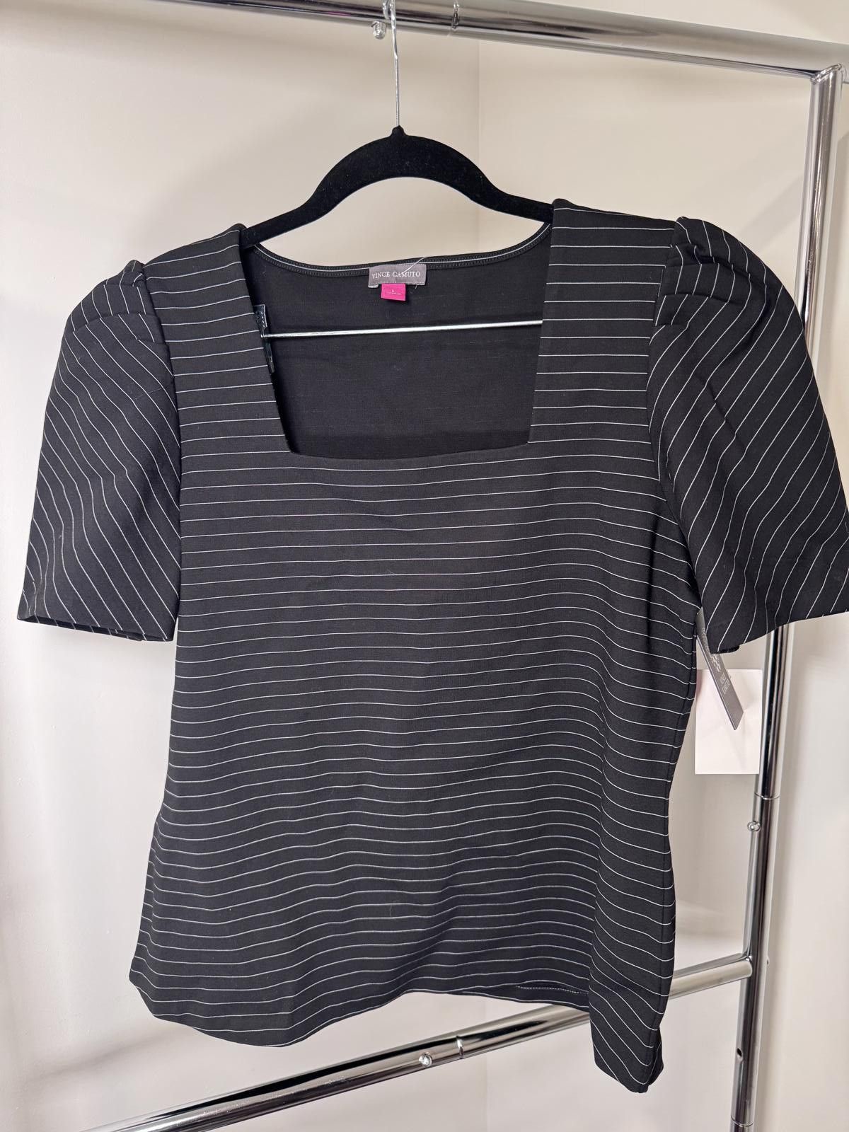 Vince Camuto Vince Camuto Women's Black Pinstripe Puff Sleeve Top Size M / US 6-8 / IT 42-44 - 1 Thumbnail