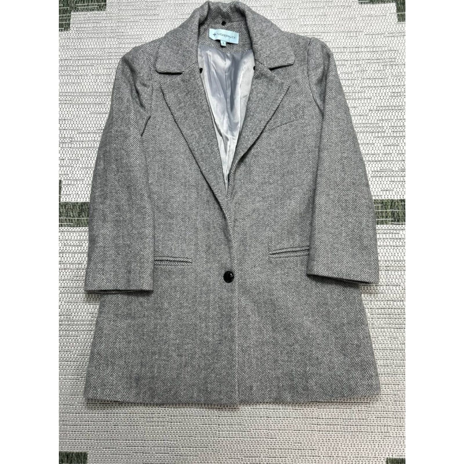Vintage Tuckernuck Coat Blazer Wool Blend Gray Herringbone Notch Lapel Wool Blend - Women Size S Short Sleeve? Size S / US 4 / IT 40 - 2 Thumbnail