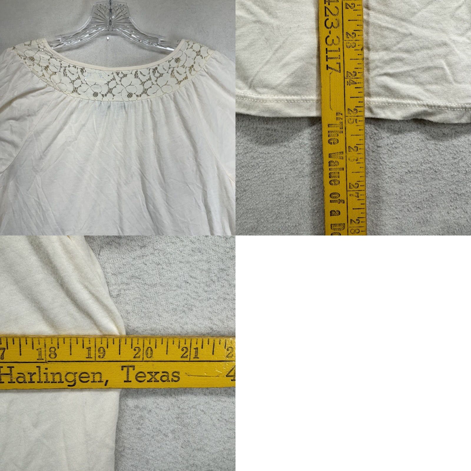 Apt. 9 VINTAGE Apt. 9 Women's Blouse Short Sleeve Lace Round Neck Ivory Floral Accents Bohemian Classic Medium Size M / US 6-8 / IT 42-44 - 8 Thumbnail