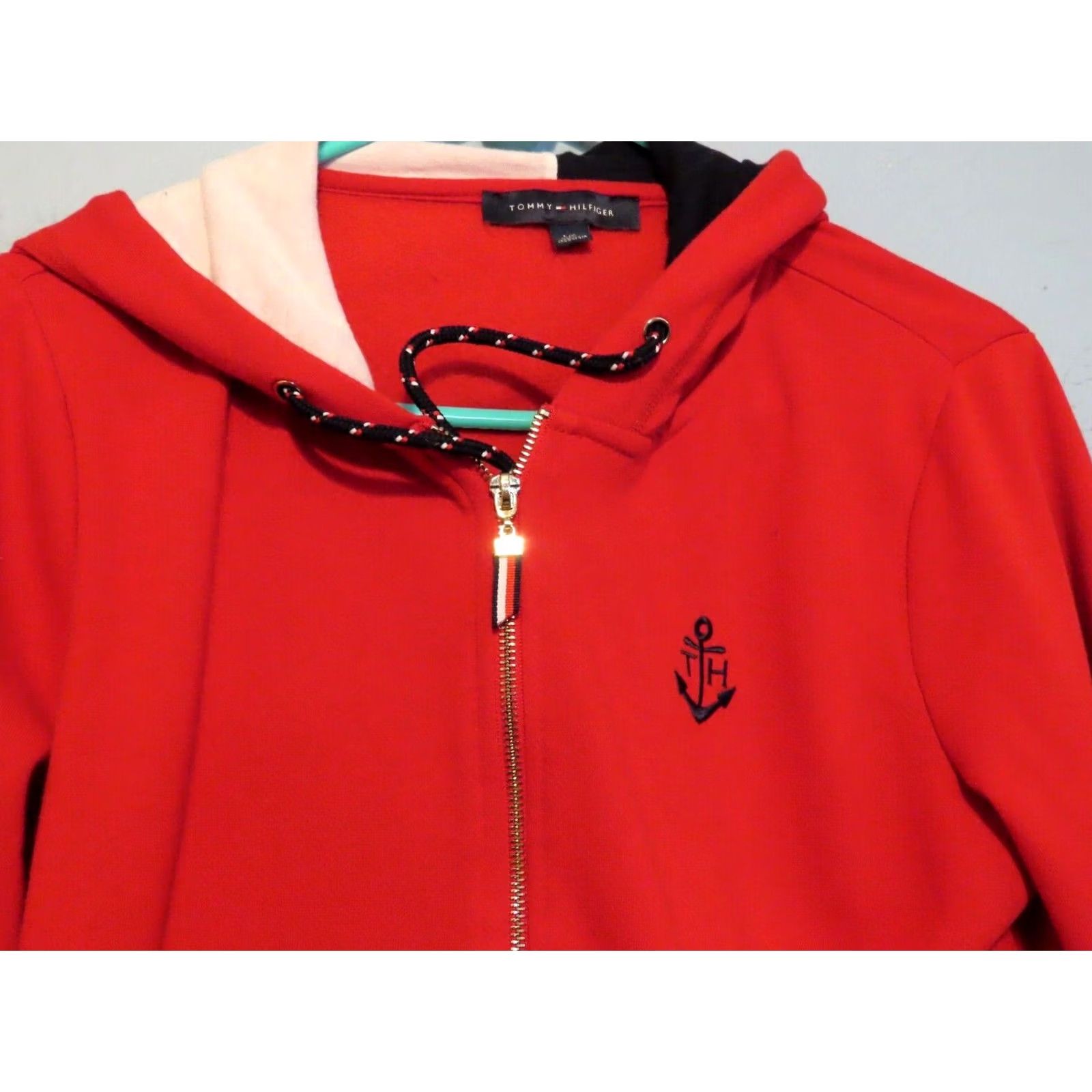 Tommy Hilfiger Tommy Hilfiger Full Zip Hoodie Mens Large Red Cotton Blend Knit Logo Pocket Hooded Size US L / EU 52-54 / 3 - 2 Thumbnail