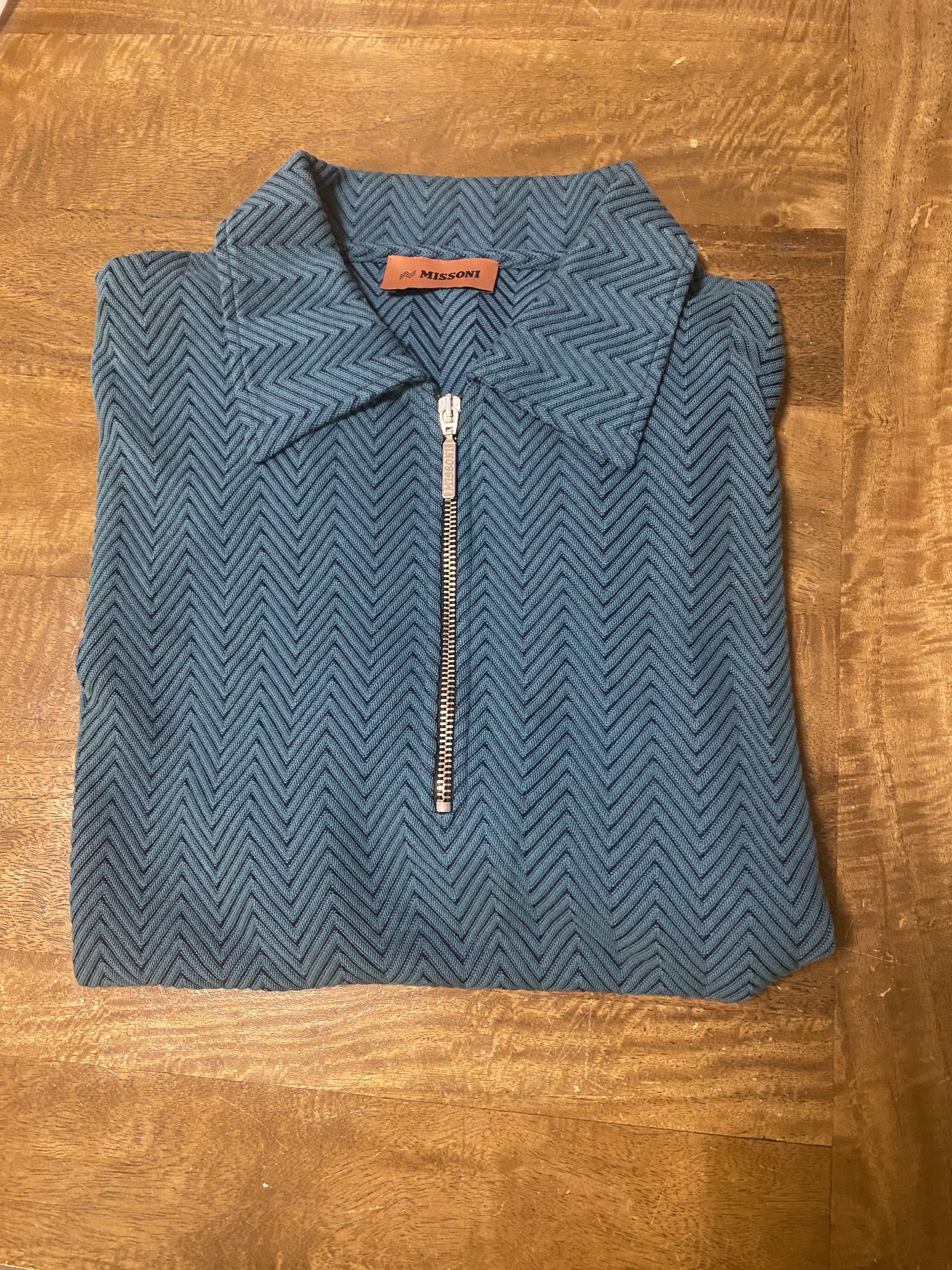Missoni Green Missoni crochet-knit cotton-blend half-zip polo shirt Size US M / EU 48-50 / 2 - 4 Thumbnail