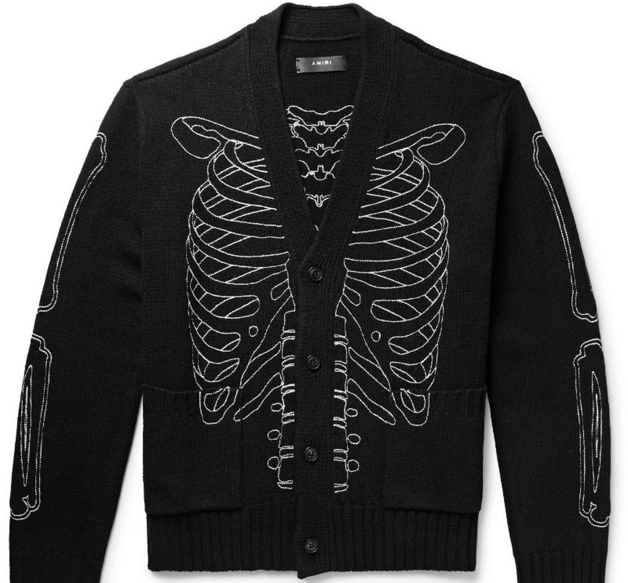 image of Amiri Skeleton Embroidered Knitted Cardigan Black Size Xl, Men's