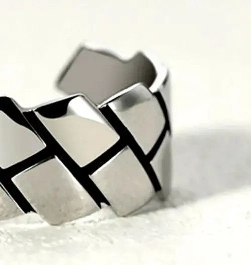 Designer Punkrock Shiny Tiny Ridge Corner Silver Ring Size ONE SIZE - 3 Thumbnail
