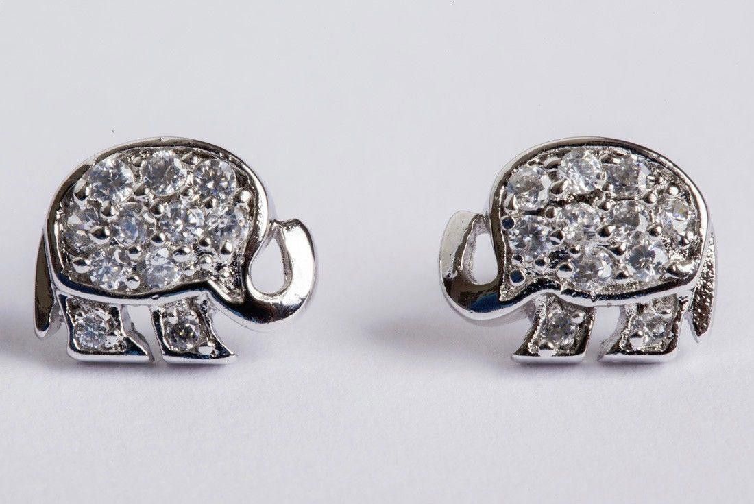 Sterling Silver Sterling Silver Cubic Zirconia Elephant Earrings Size ONE SIZE - 1 Thumbnail