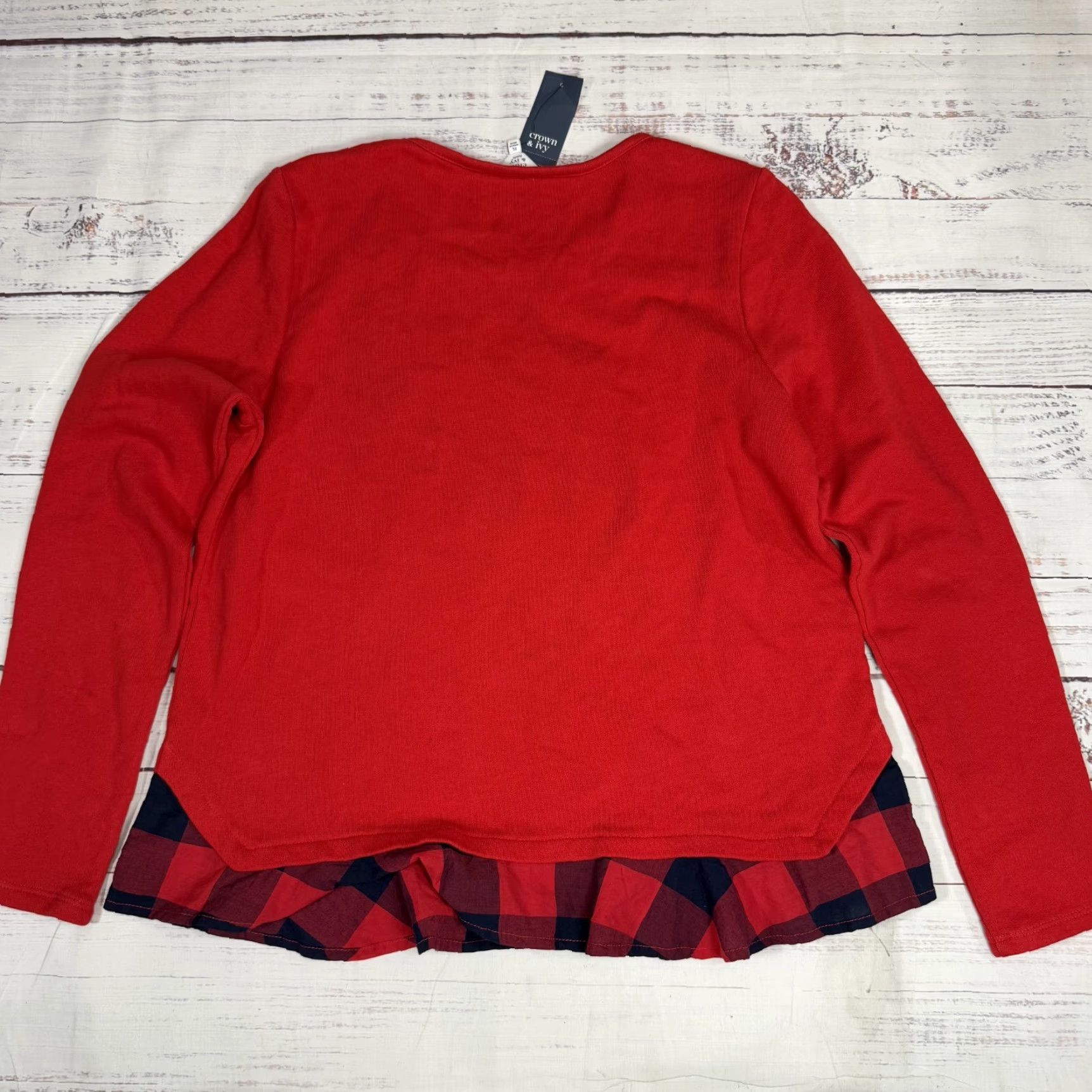 Vintage Crown & Ivy Sweater Shirt Red Womens PL Petite Long Sleeve Pullover Christmas Very Merry Spell Out 90s Womens Size L / US 10 / IT 46 - 5 Thumbnail