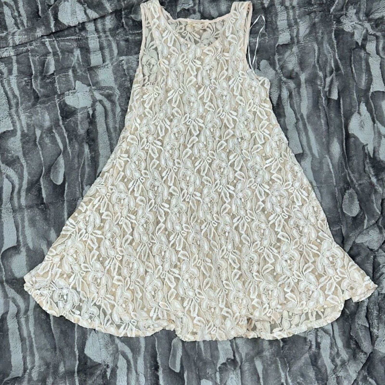 Free People Free People Tan Neutral Sheer Skater Style Dress | Sz M Size M / US 6-8 / IT 42-44 - 2 Thumbnail