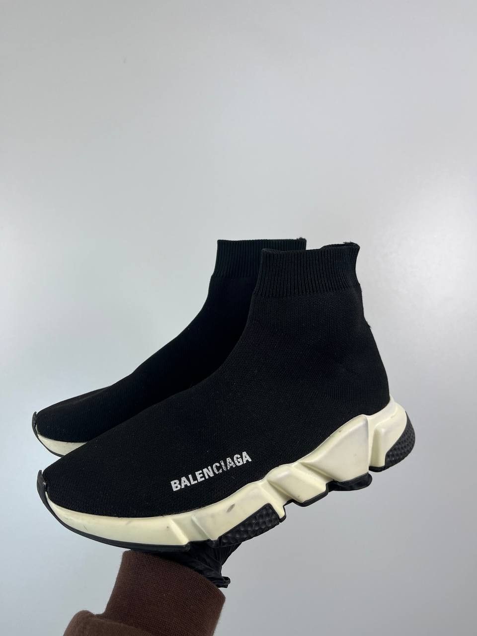 Balenciaga Speed Trainer Sock Sneakers Black White Womens 38