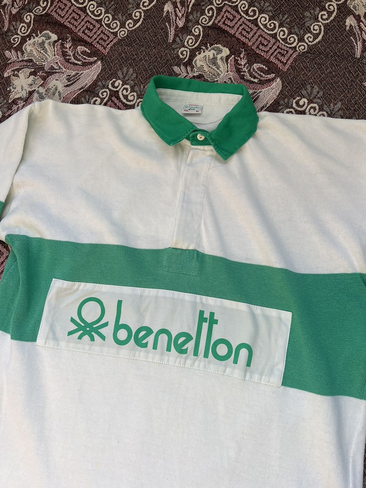 Benetton × United Colors Of Benetton × Vintage 80s United Colors of Benetton Rugby Long Sleeve Shirt Size US L / EU 52-54 / 3 - 3 Thumbnail