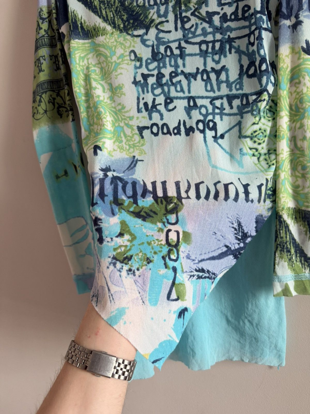 Vintage Y2K Mesh Layered Graphic Top Blue Asymmetric Size S / US 4 / IT 40 - 4 Thumbnail